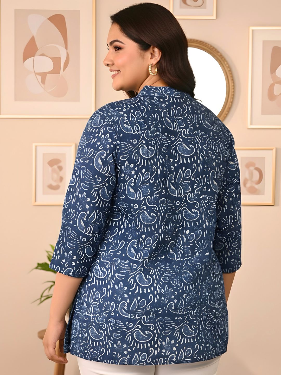 Indigo Handblock Paisley Tunic — view 5