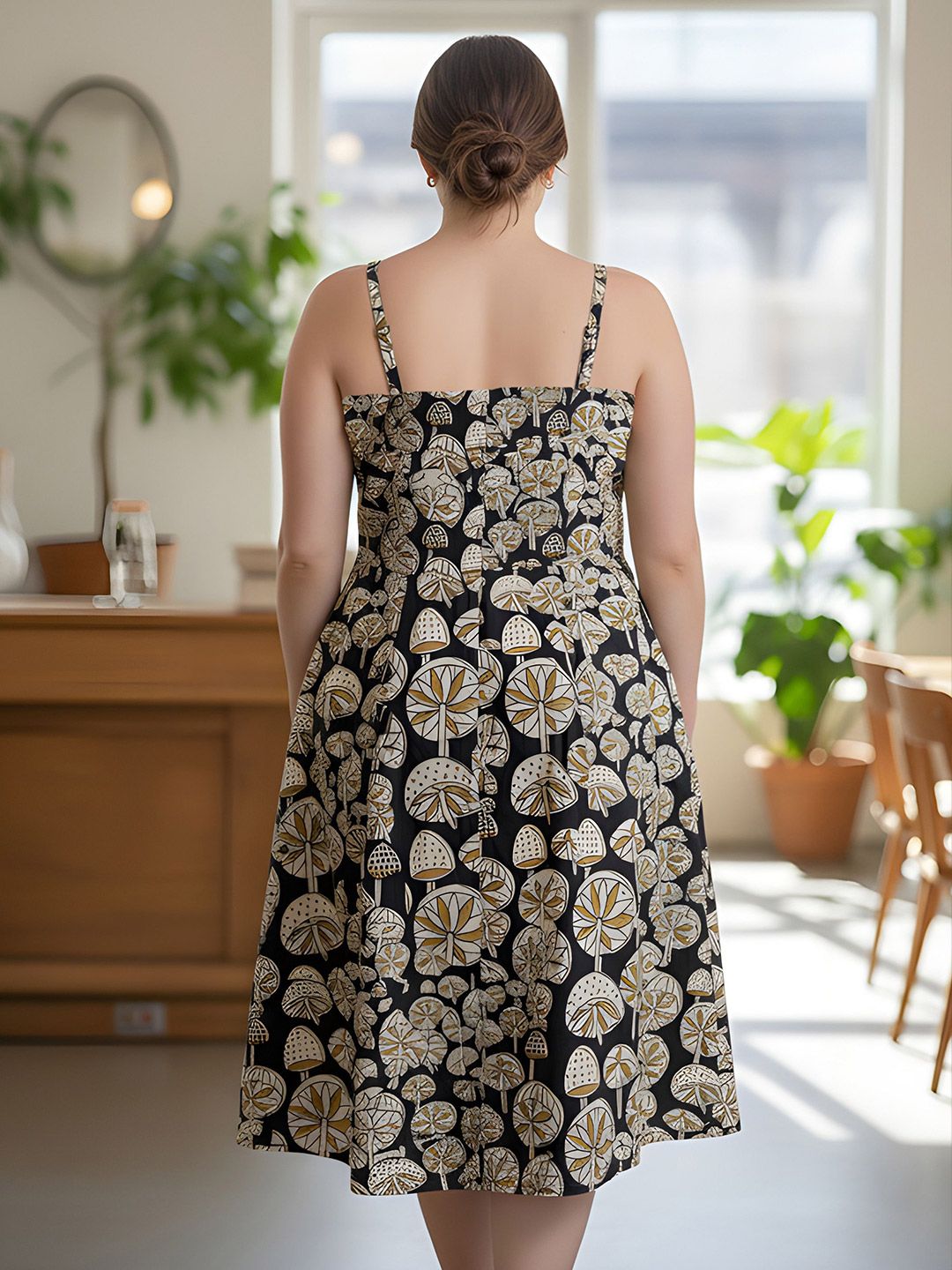 Black Mushroom Print Strap Plus Size Dress — view 5