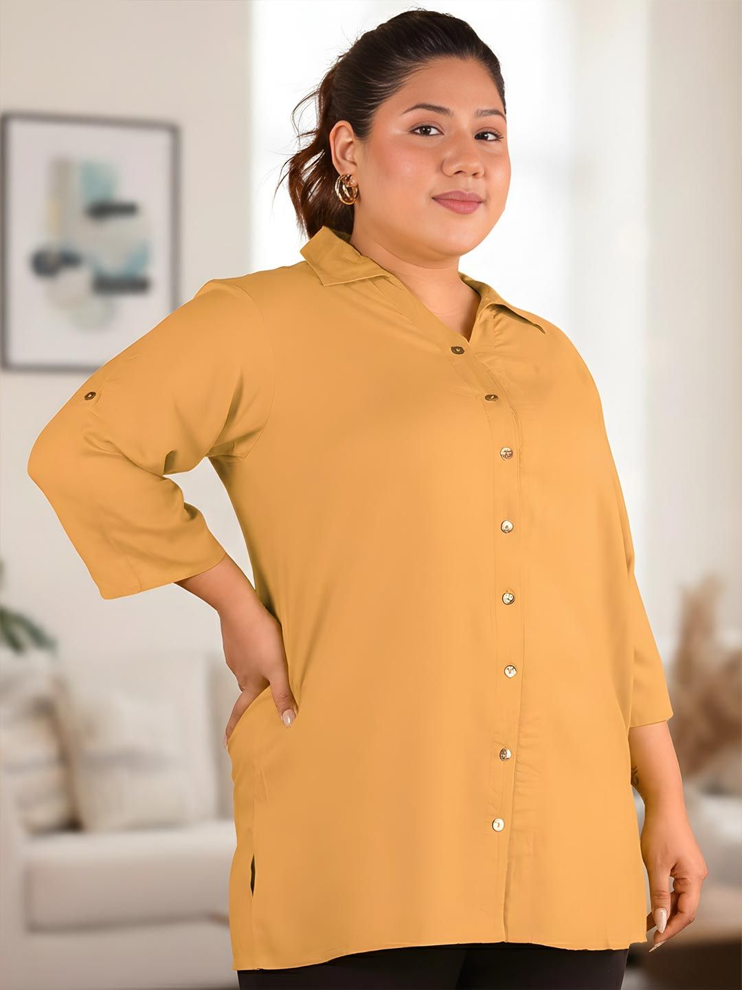 Light Brown Longline Plus Size Shirt — view 3