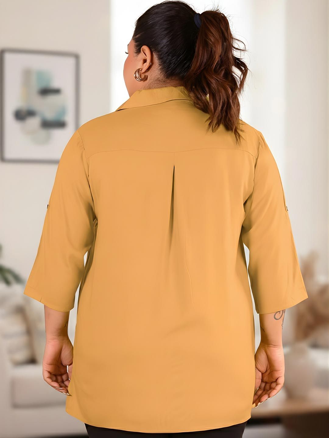 Light Brown Longline Plus Size Shirt — view 5