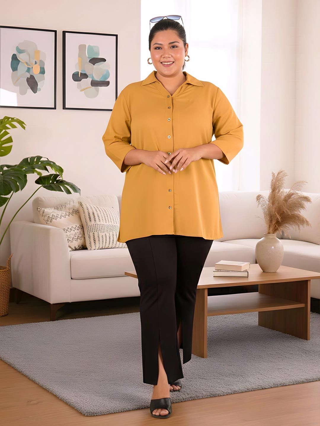 Light Brown Longline Plus Size Shirt — view 7