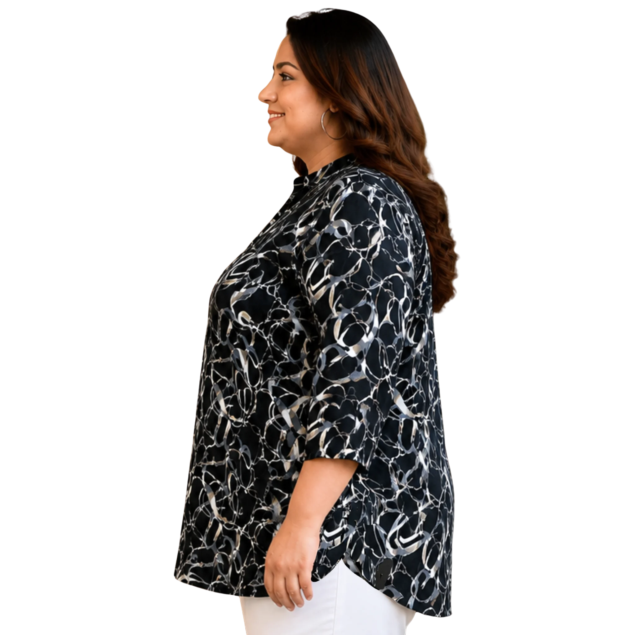 Black Centrepleat Print Tunic