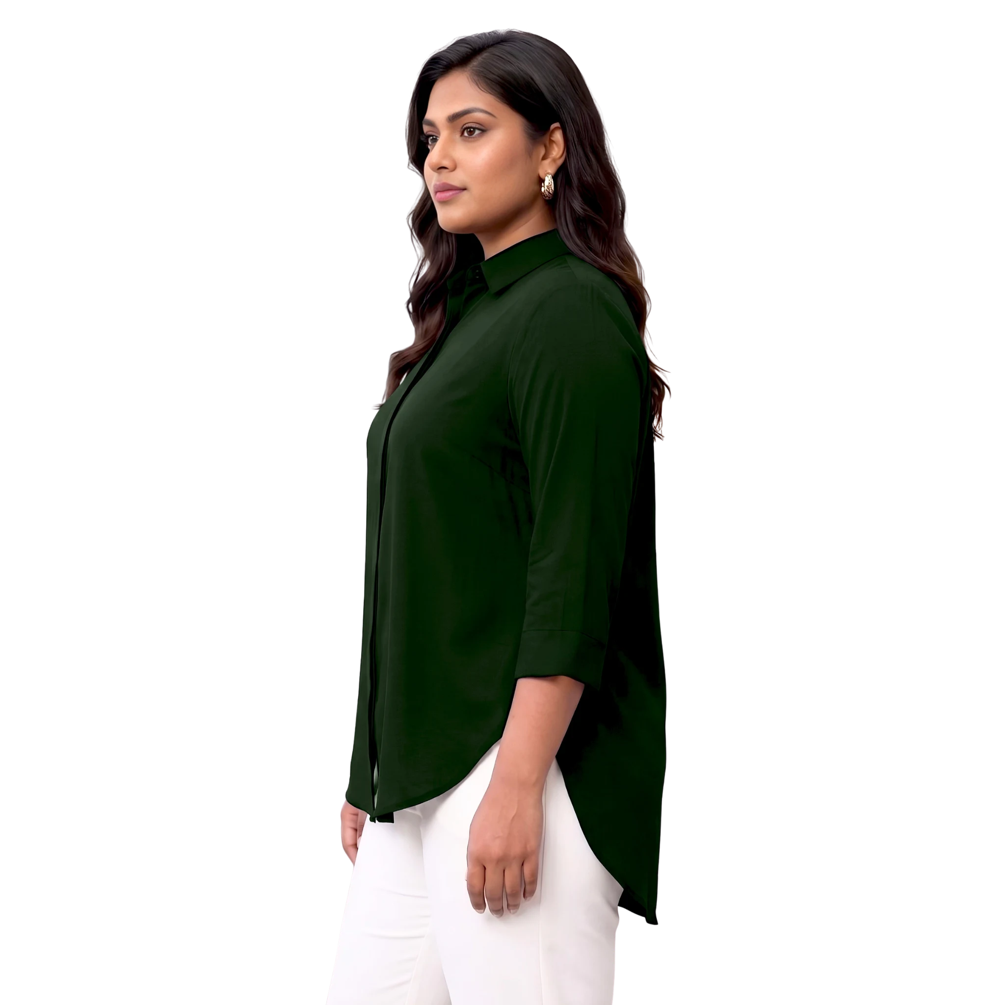 Green Rayon Concealed Plus Size Tunic