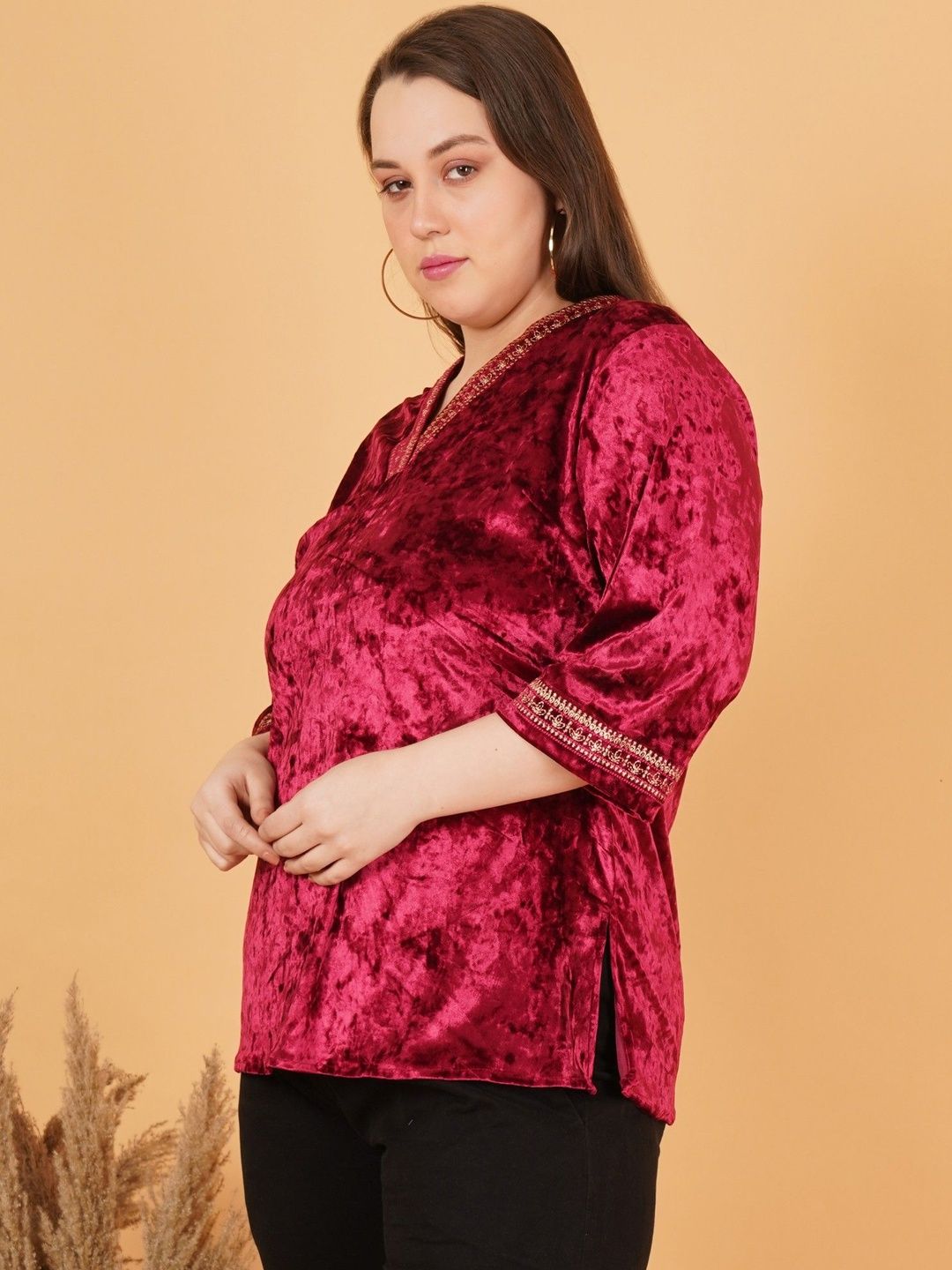Maroon Velvet Plus Size Tunic — view 4