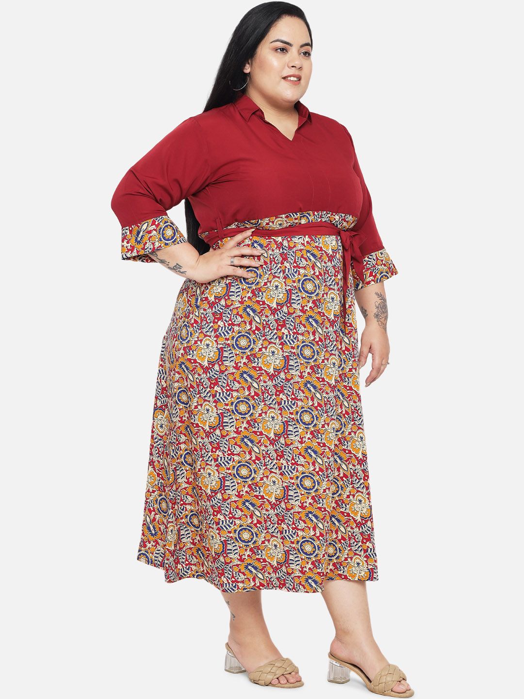 Maroon Abstract Print Dress — view 4