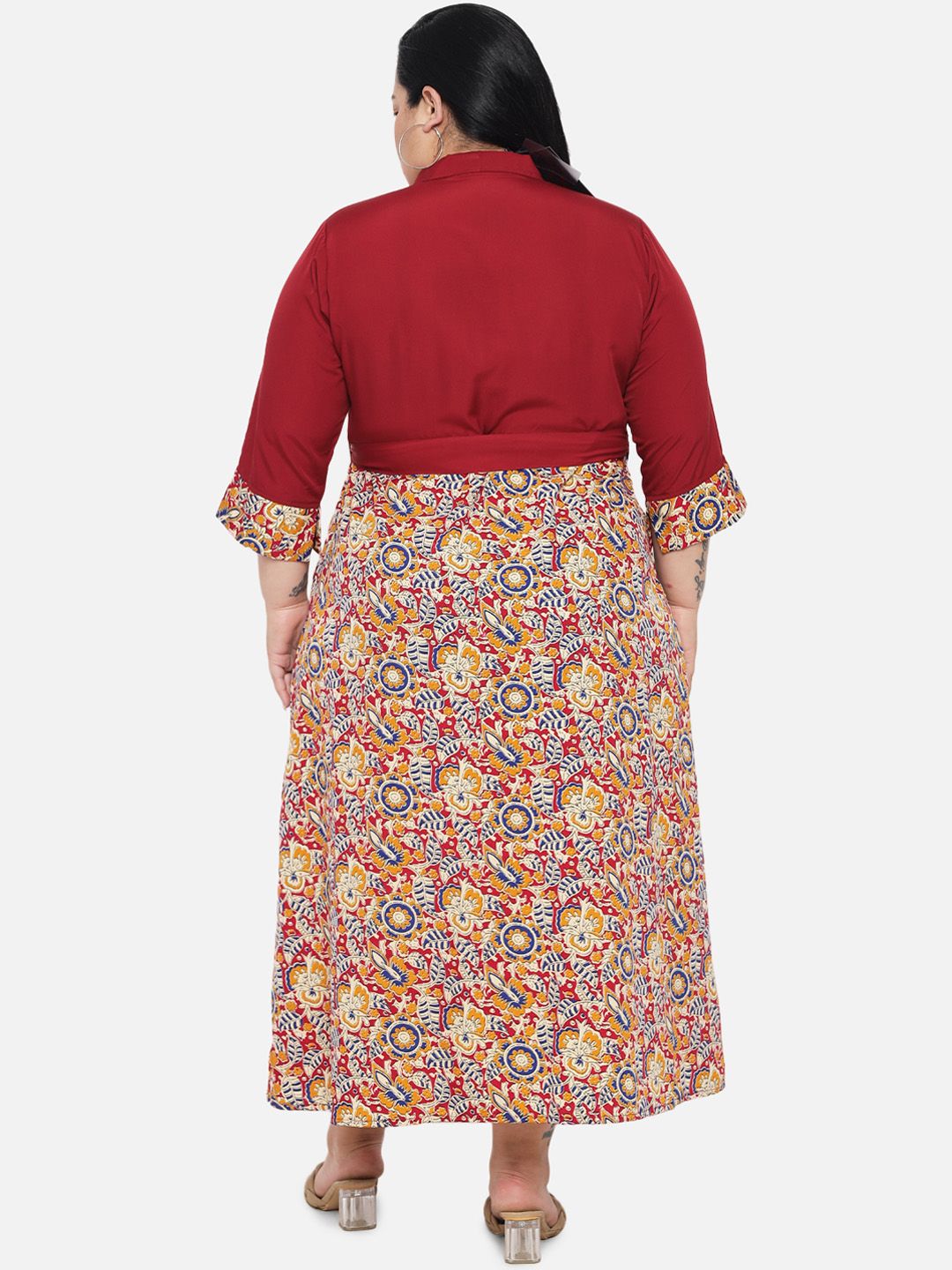 Maroon Abstract Print Dress — view 6