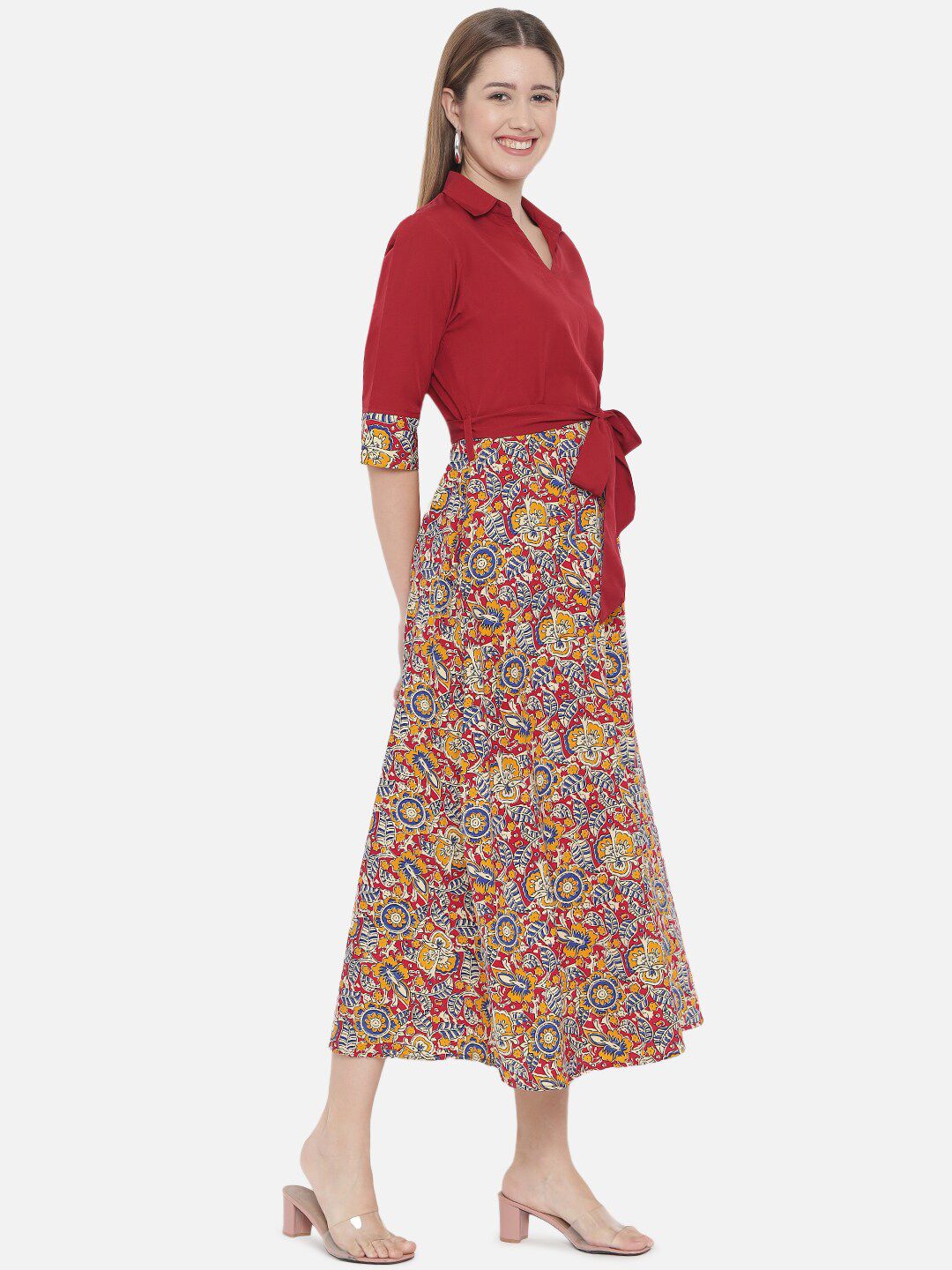 Maroon Abstract Print Dress — view 9