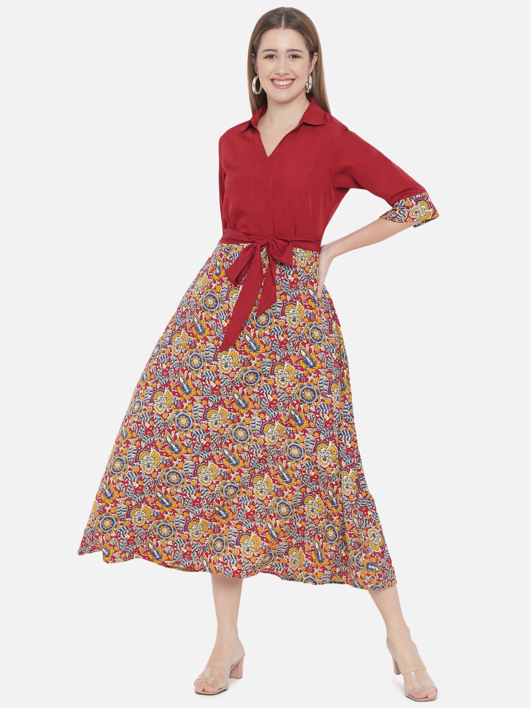 Maroon Abstract Print Dress — view 12