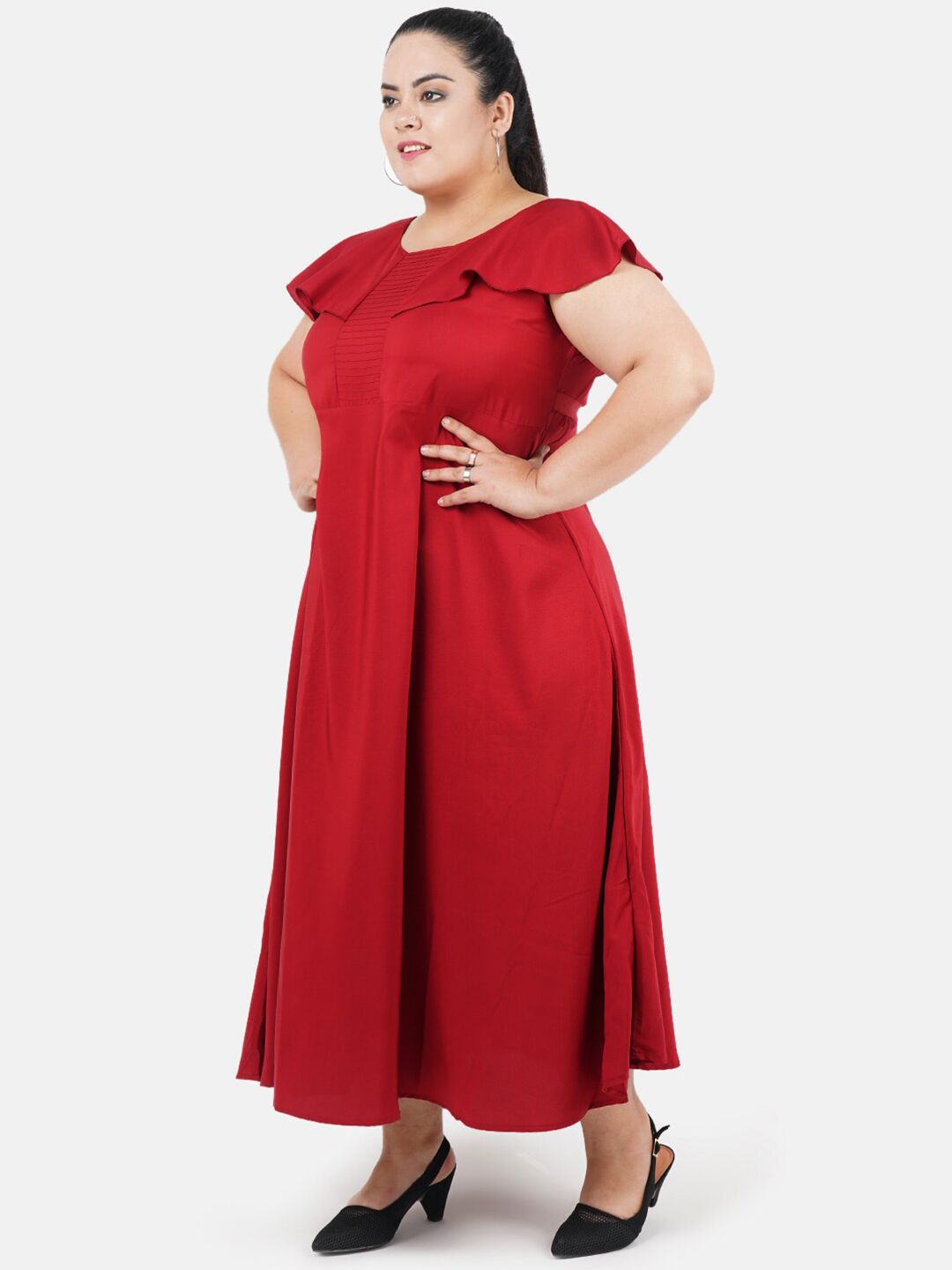 Maroon Solid Maxi Dress — view 4