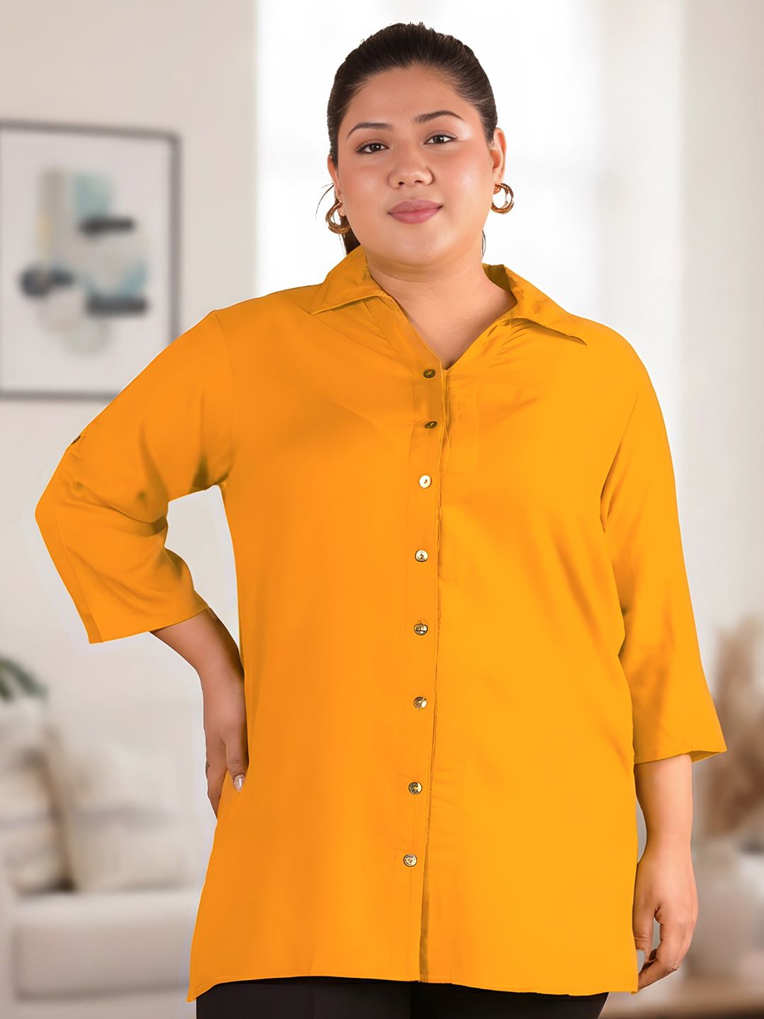 Mustard Longline Plus Size Shirt — view 2
