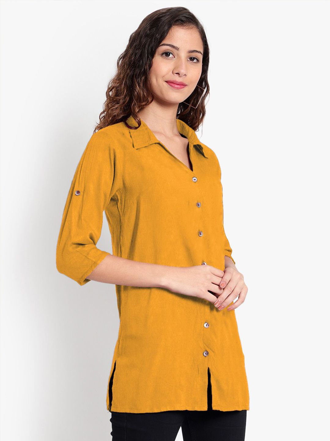 Mustard Longline Plus Size Shirt — view 10