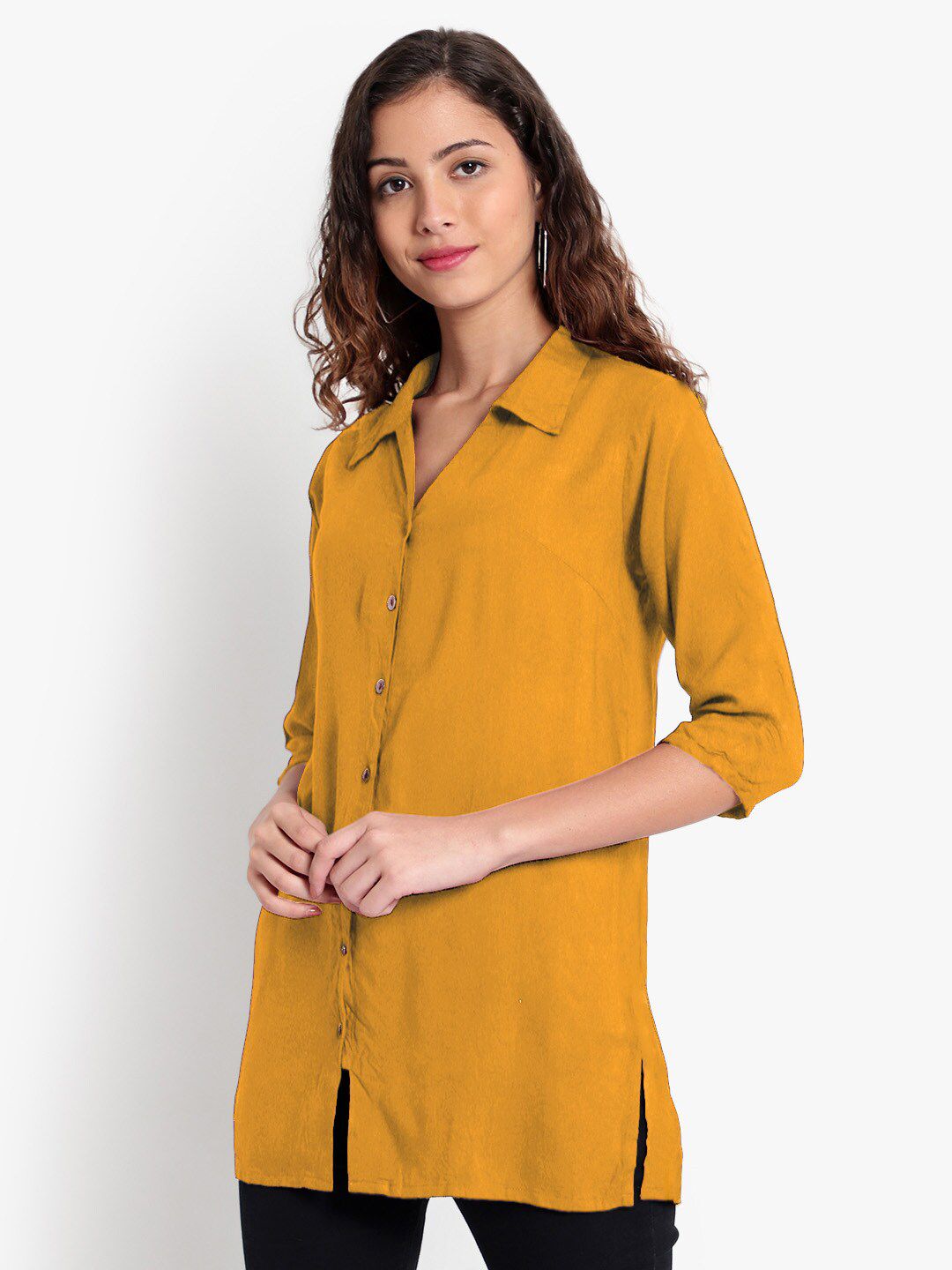 Mustard Longline Plus Size Shirt — view 11