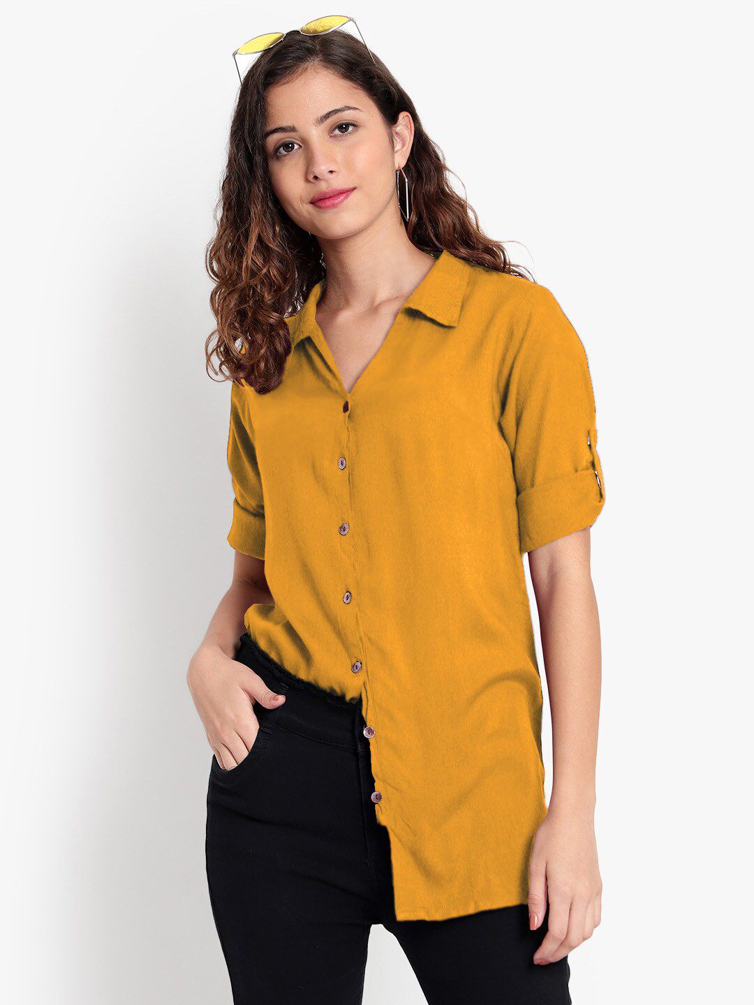 Mustard Longline Plus Size Shirt — view 14