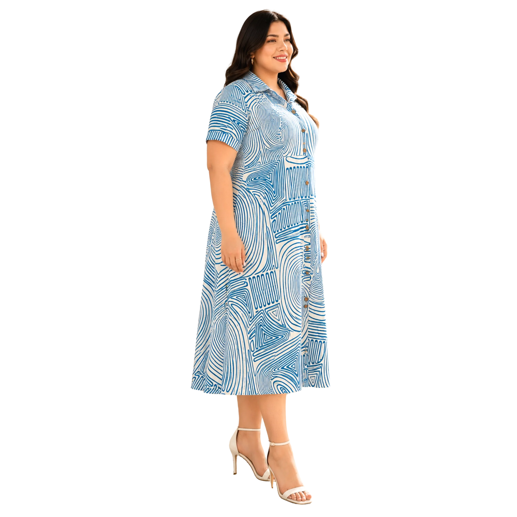 Blue Abstract Print Midi Dress