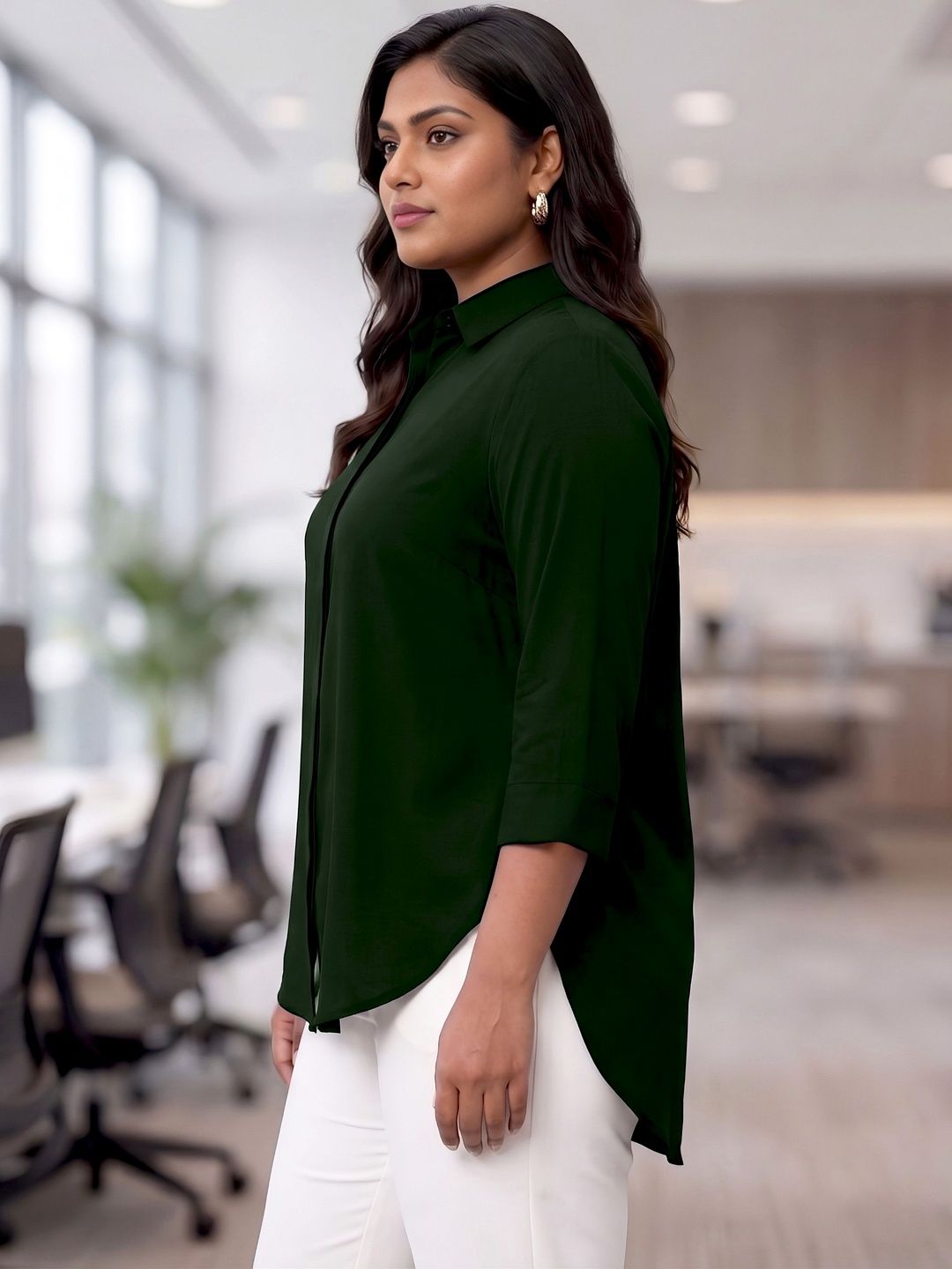 Green Rayon Concealed Plus Size Tunic — view 6