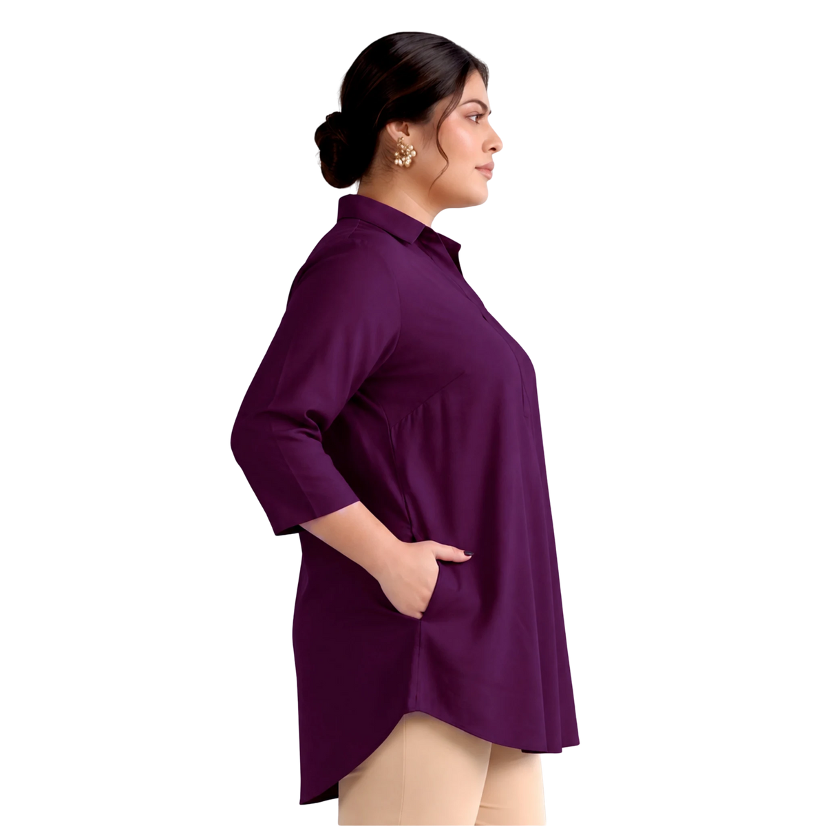 Purple Rayon Centrepleat Longline Tunic