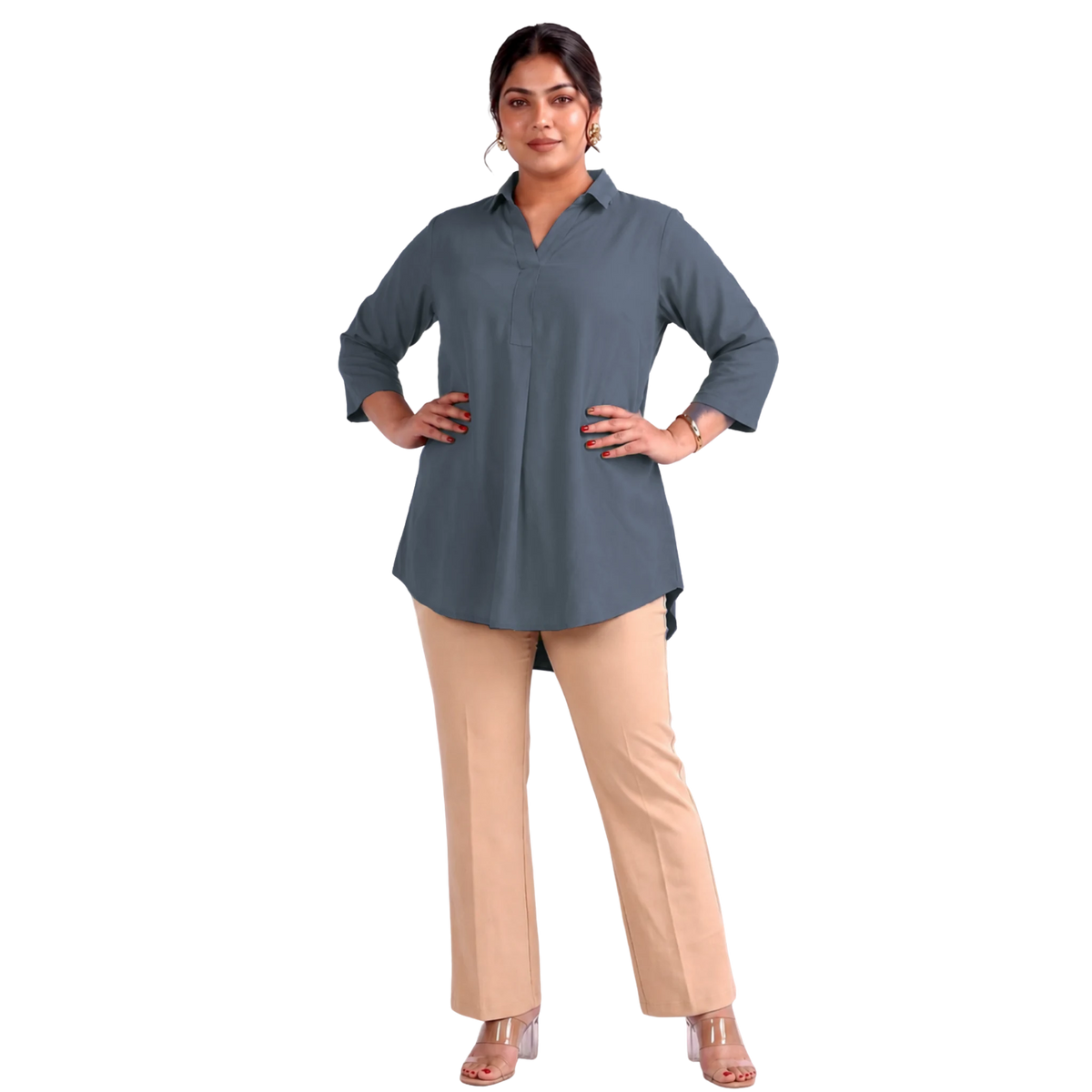 Grey Rayon Centrepleat Longline Tunic