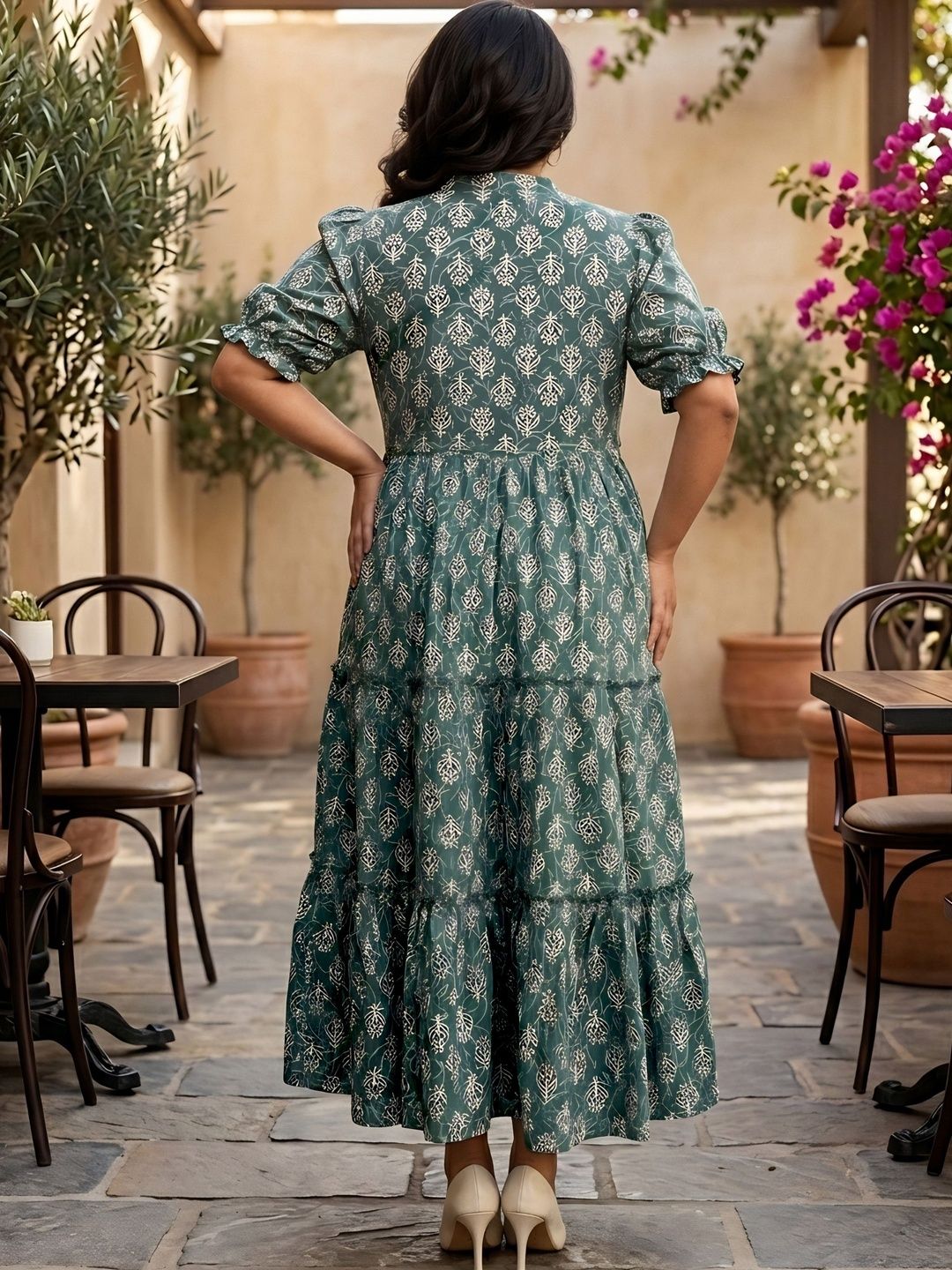 Green Floral Tiered Plus Size Dress — view 2