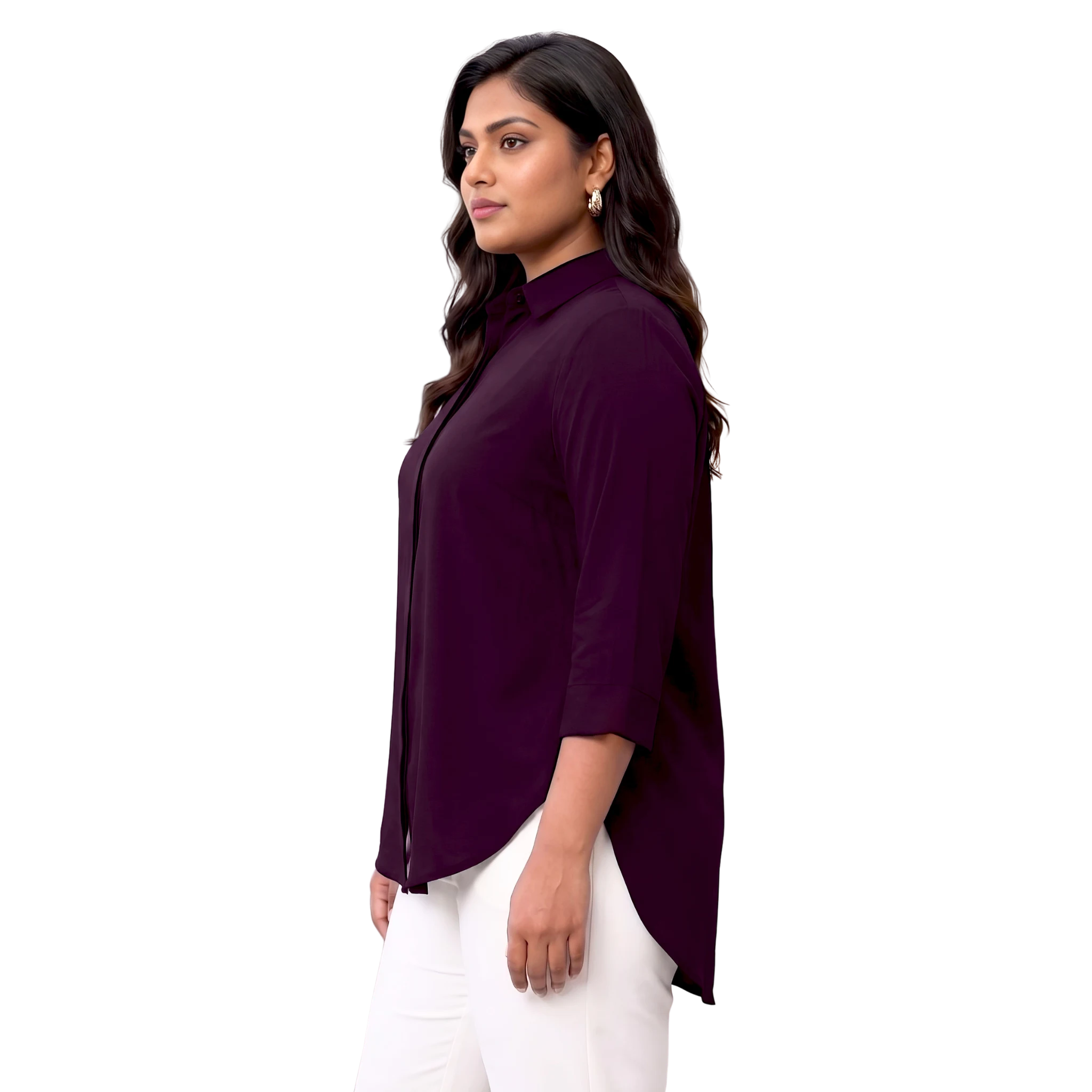 Burgundy Rayon Concealed Plus Size Tunic