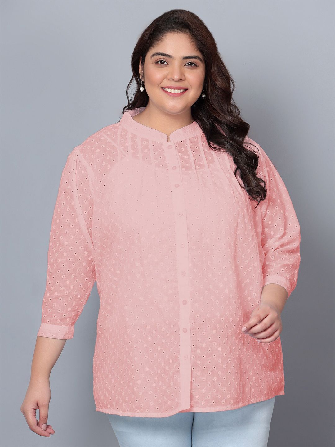 Peach Chikankari Plus Size Tunic — view 1