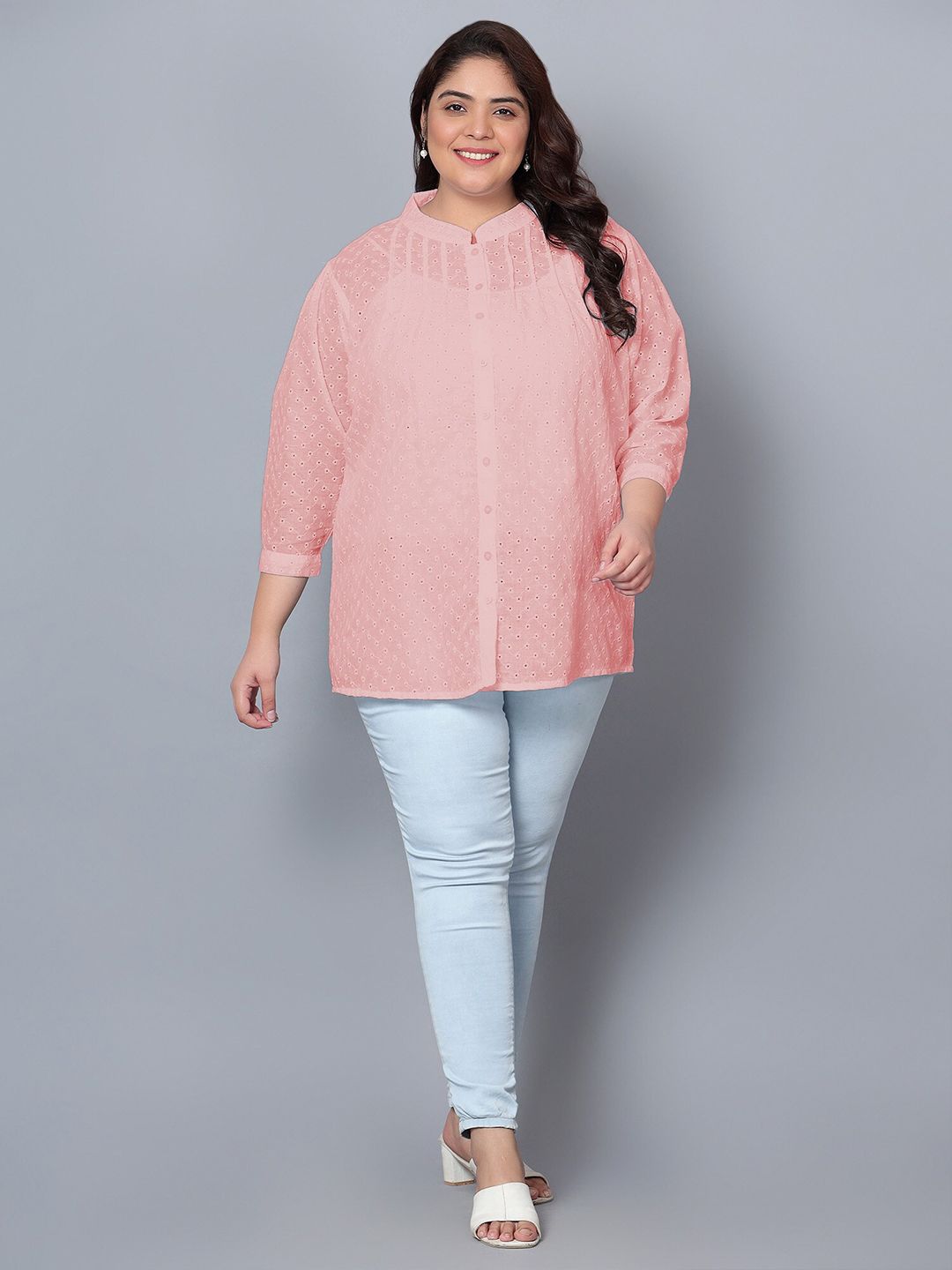 Peach Chikankari Plus Size Tunic — view 6