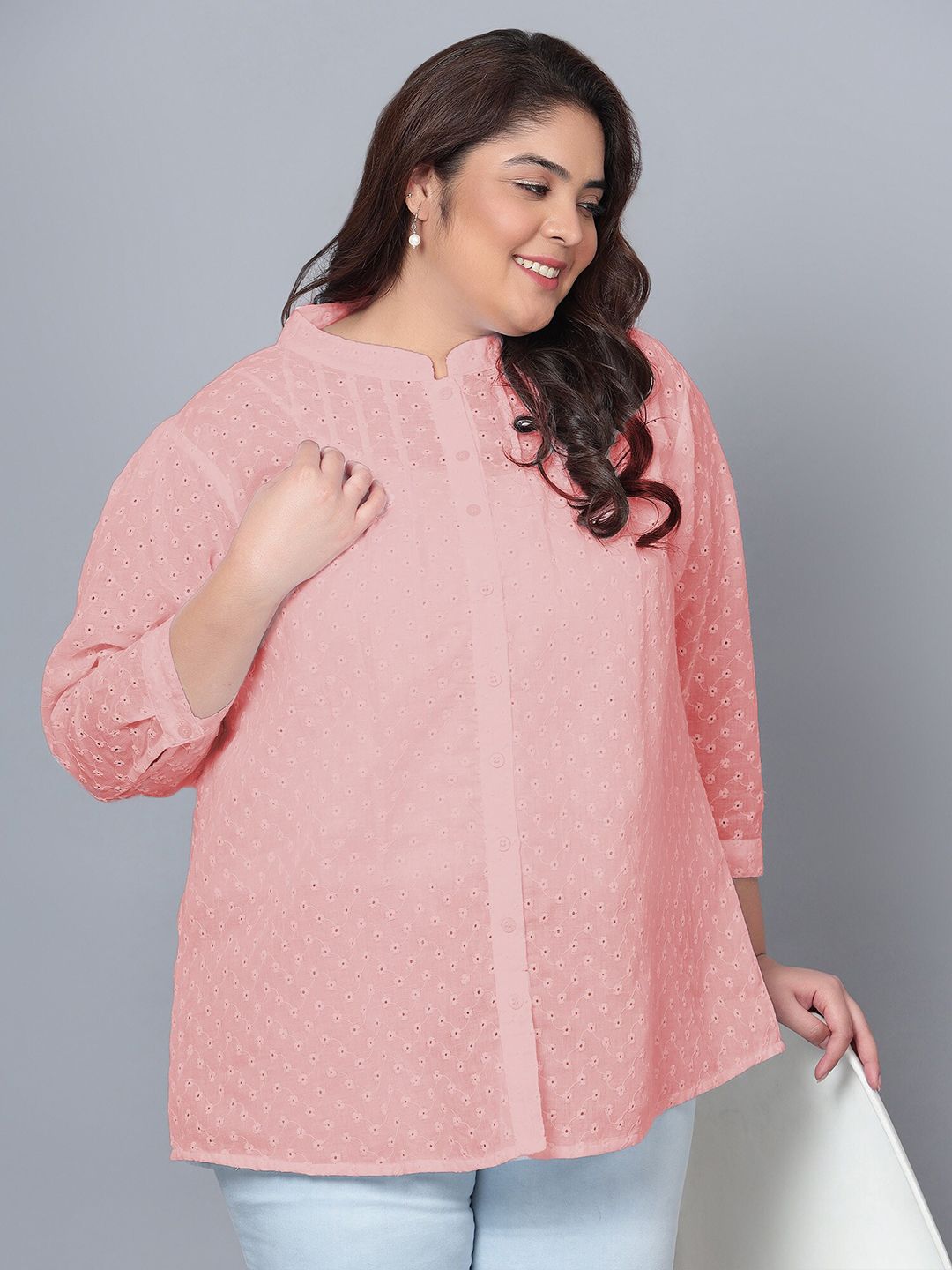 Peach Chikankari Plus Size Tunic — view 7
