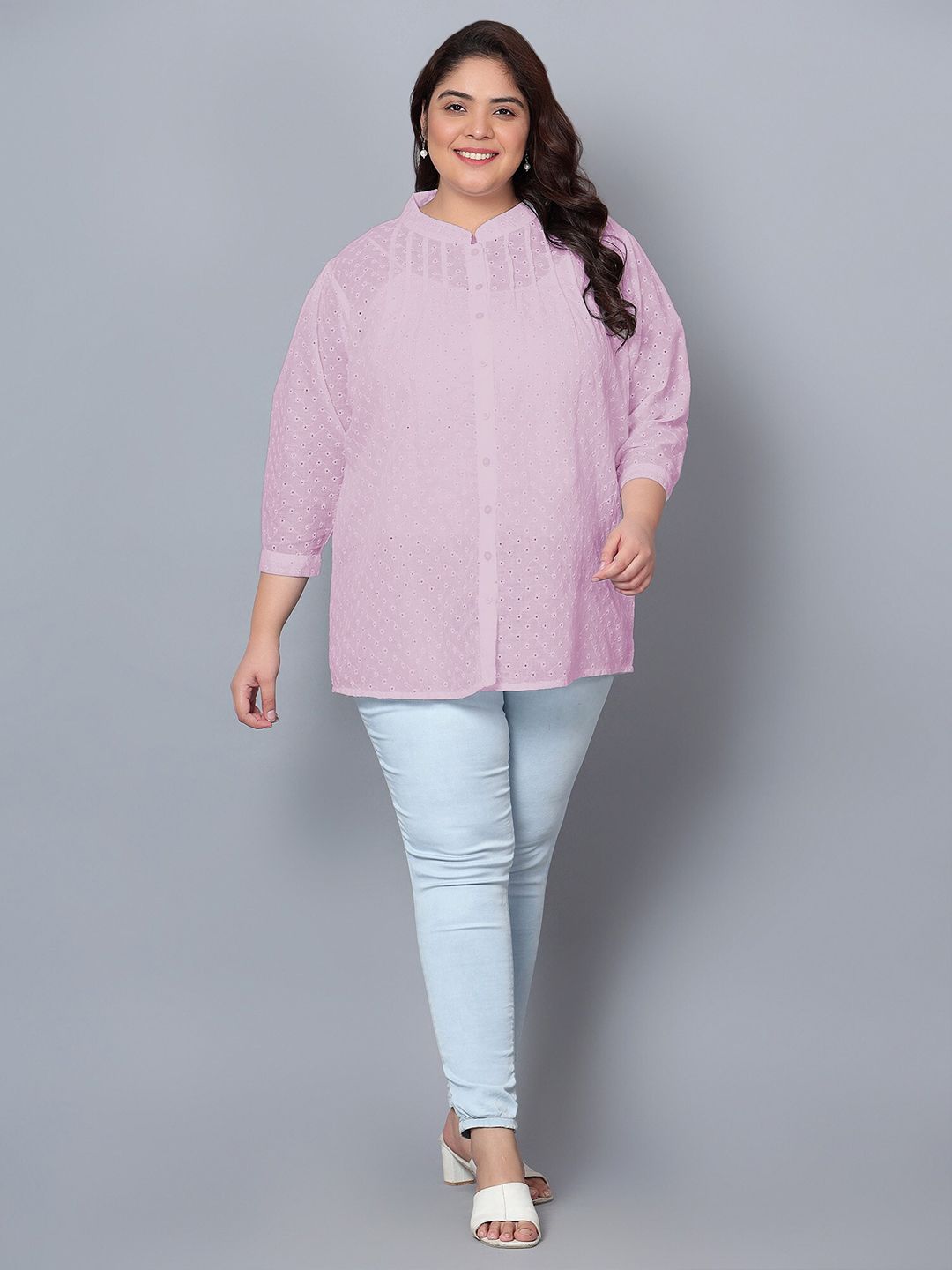 Pink Chikankari Plus Size Tunic — view 6