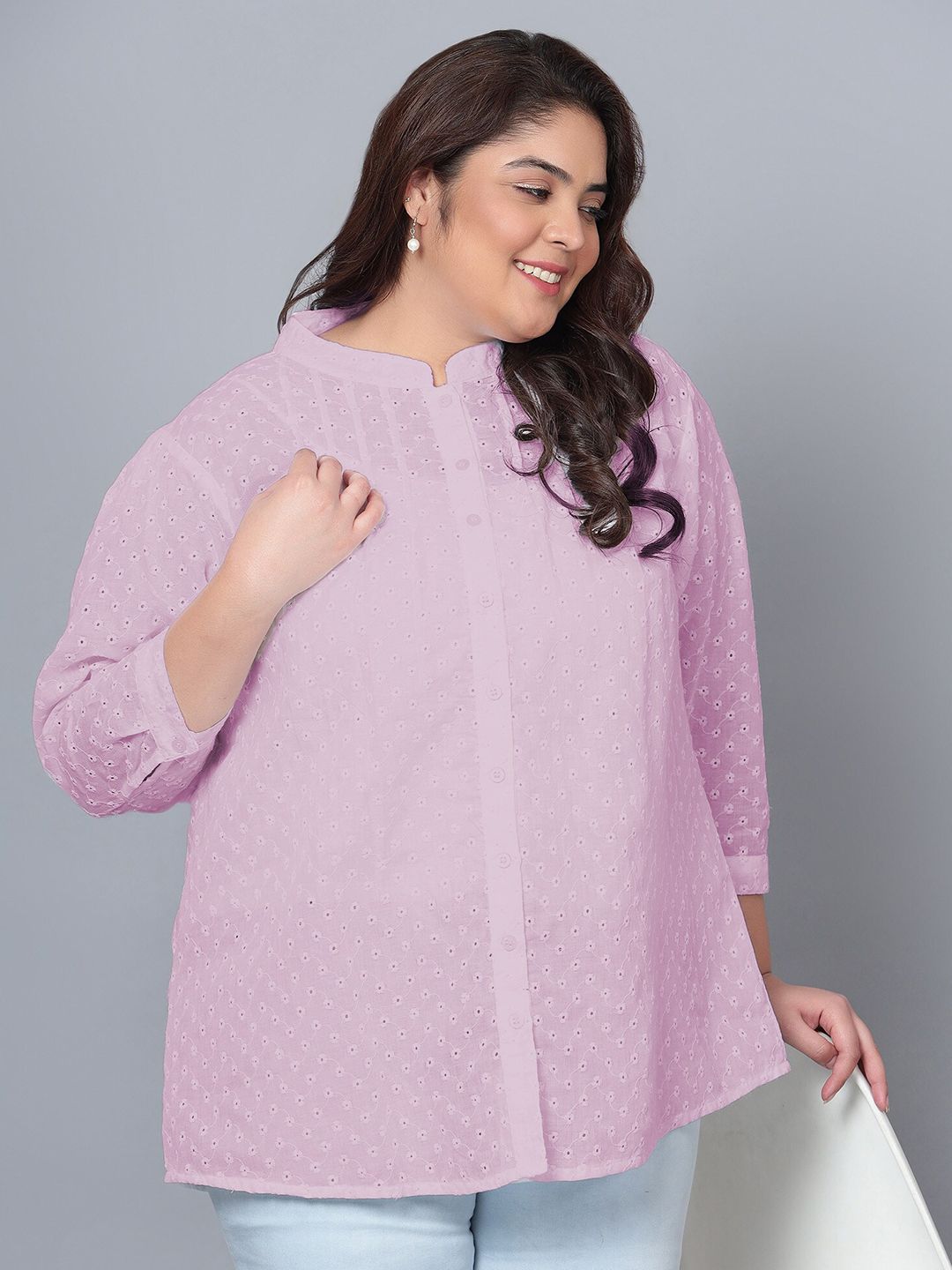 Pink Chikankari Plus Size Tunic — view 7