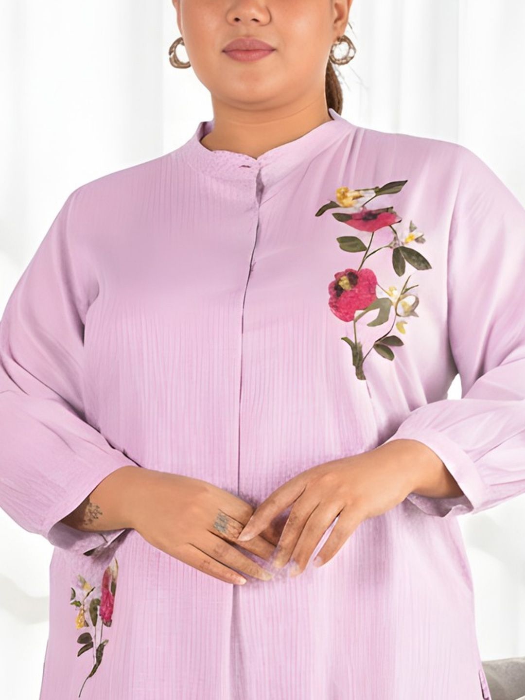 Pink Floral Embroidered Plus Size Tunic — view 2