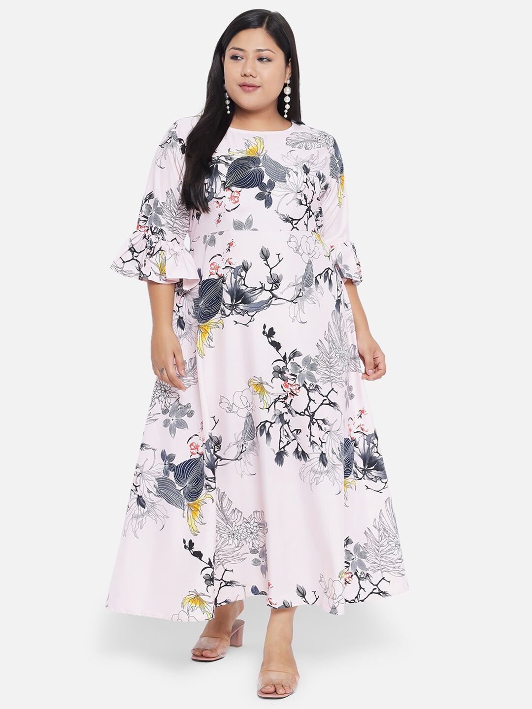 Pink Floral Maxi Plus Size Dress — view 1