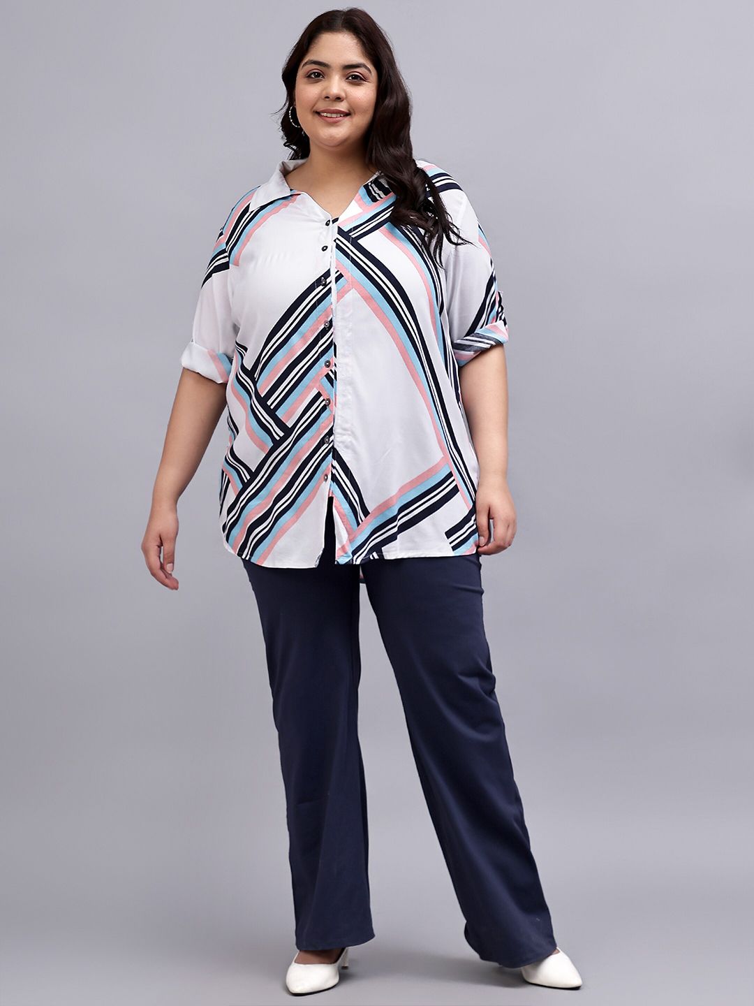 Pink Stripe Longline Shirt — view 7