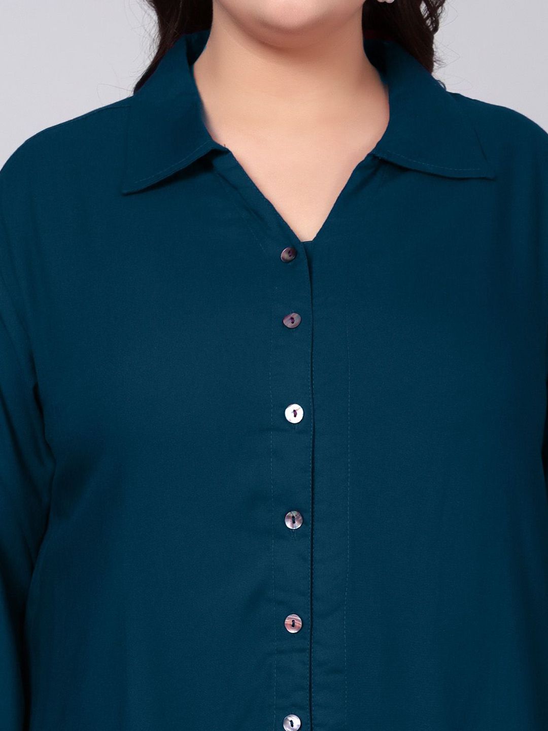 Peacock Blue Longline Plus Size Shirt — view 2