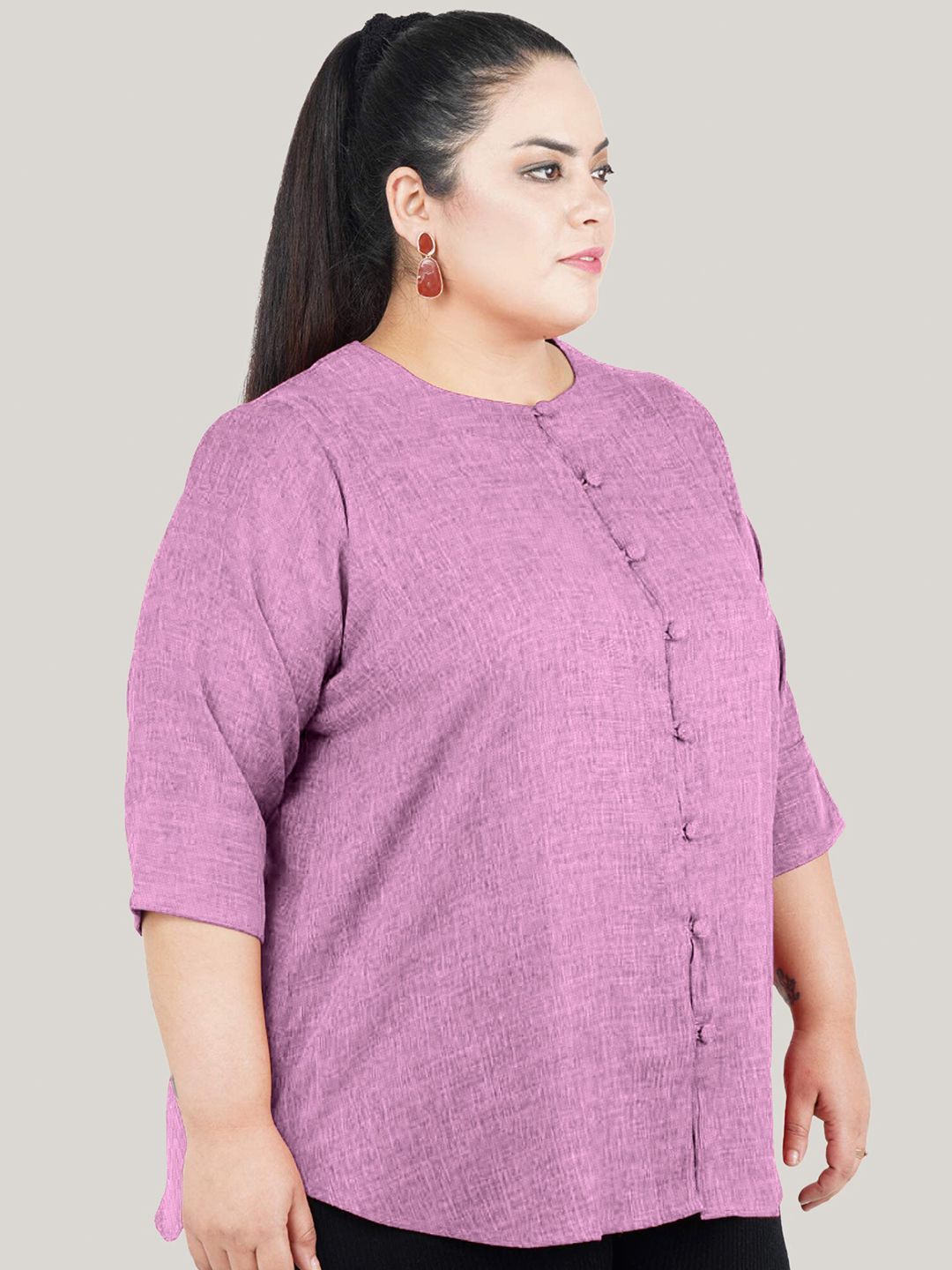 Purple Cotton Linen Plus Size Tunic — view 3