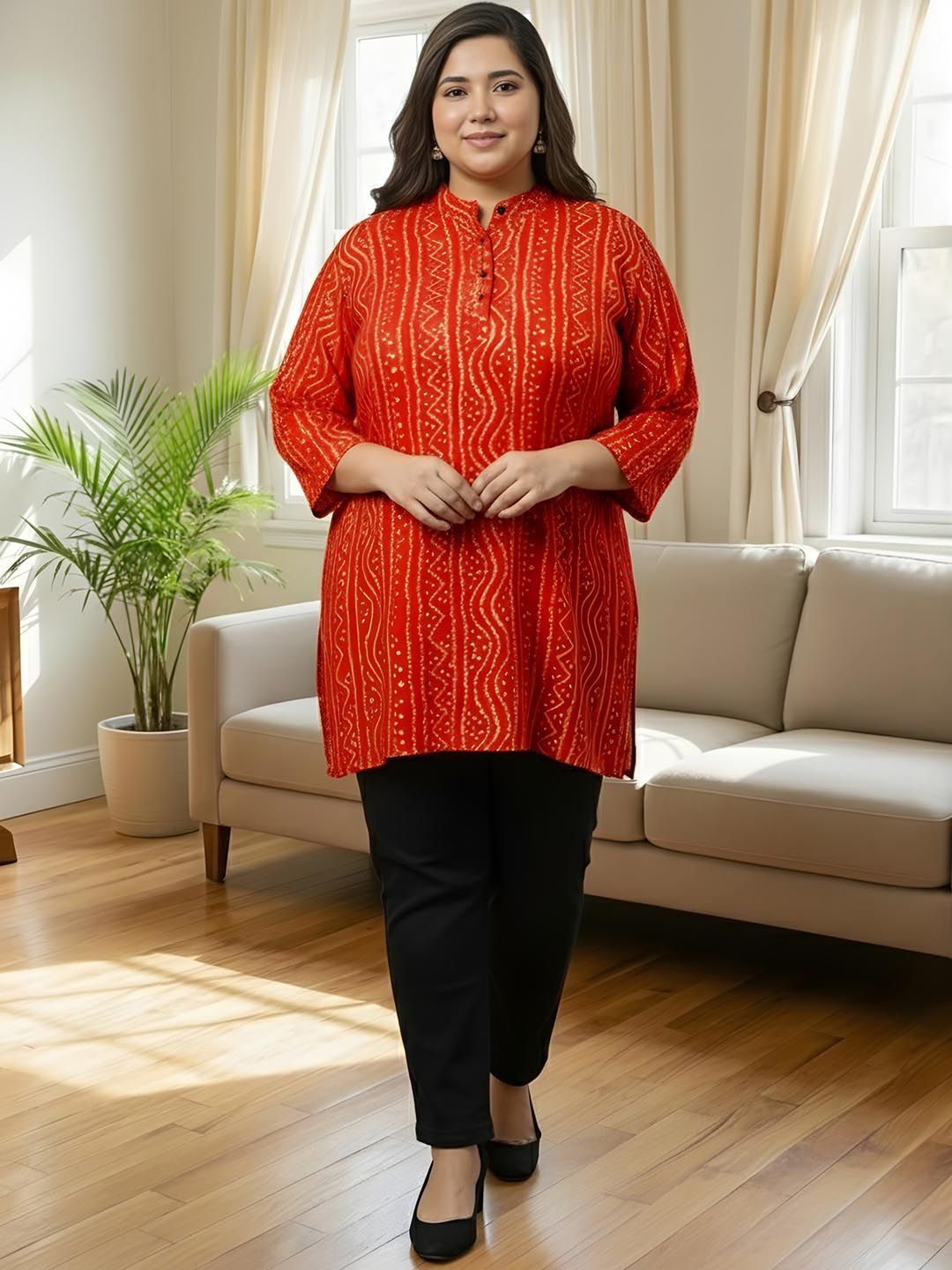 Red Bandhani Print Tunic — view 6