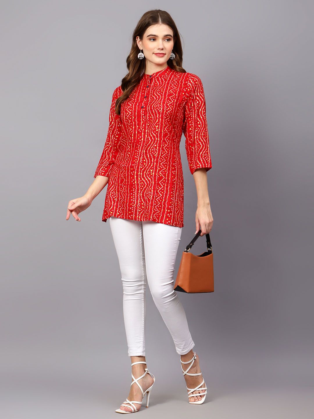 Red Bandhani Print Tunic — view 13
