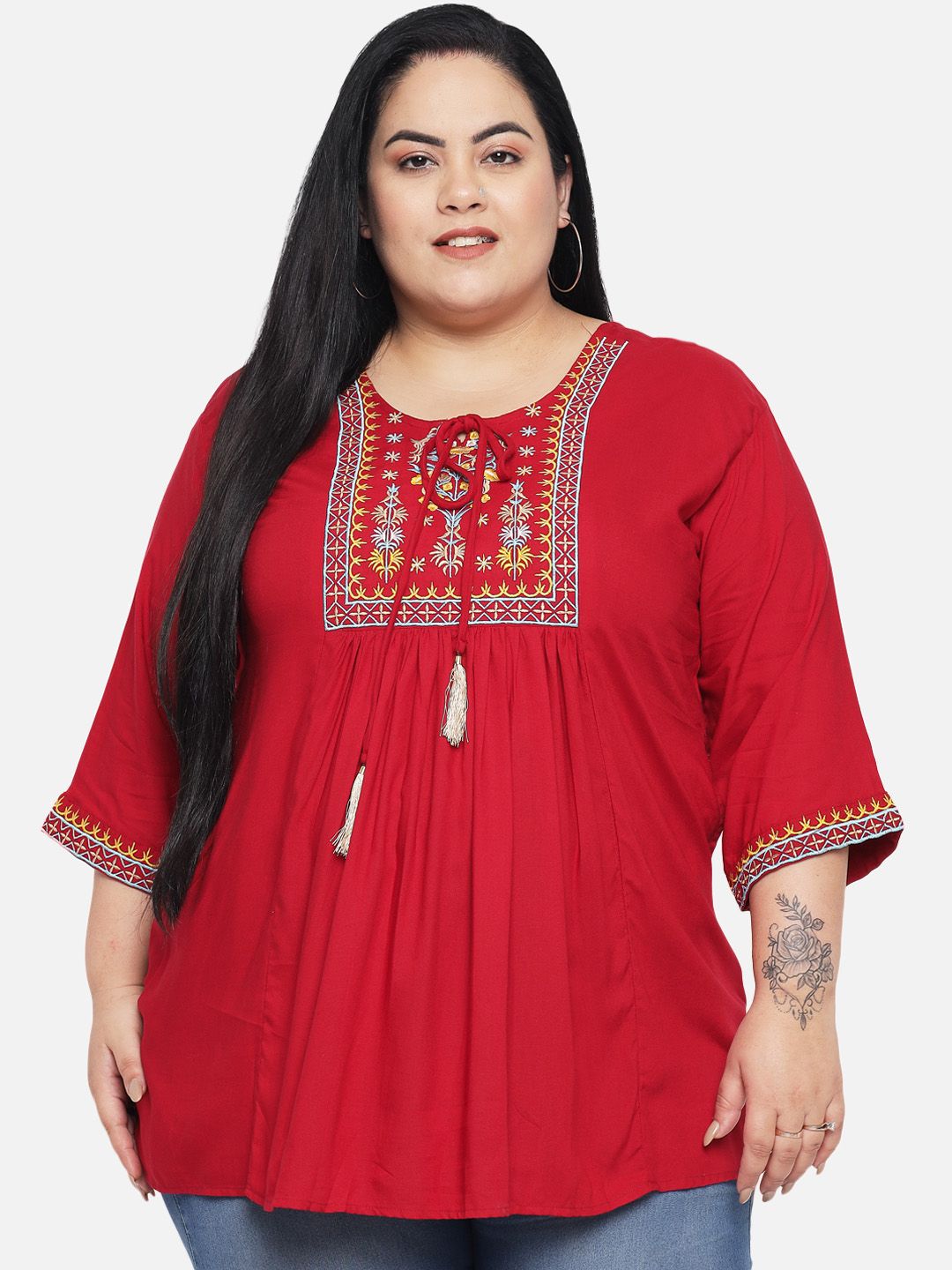 Red Embroidered Tunic — view 1