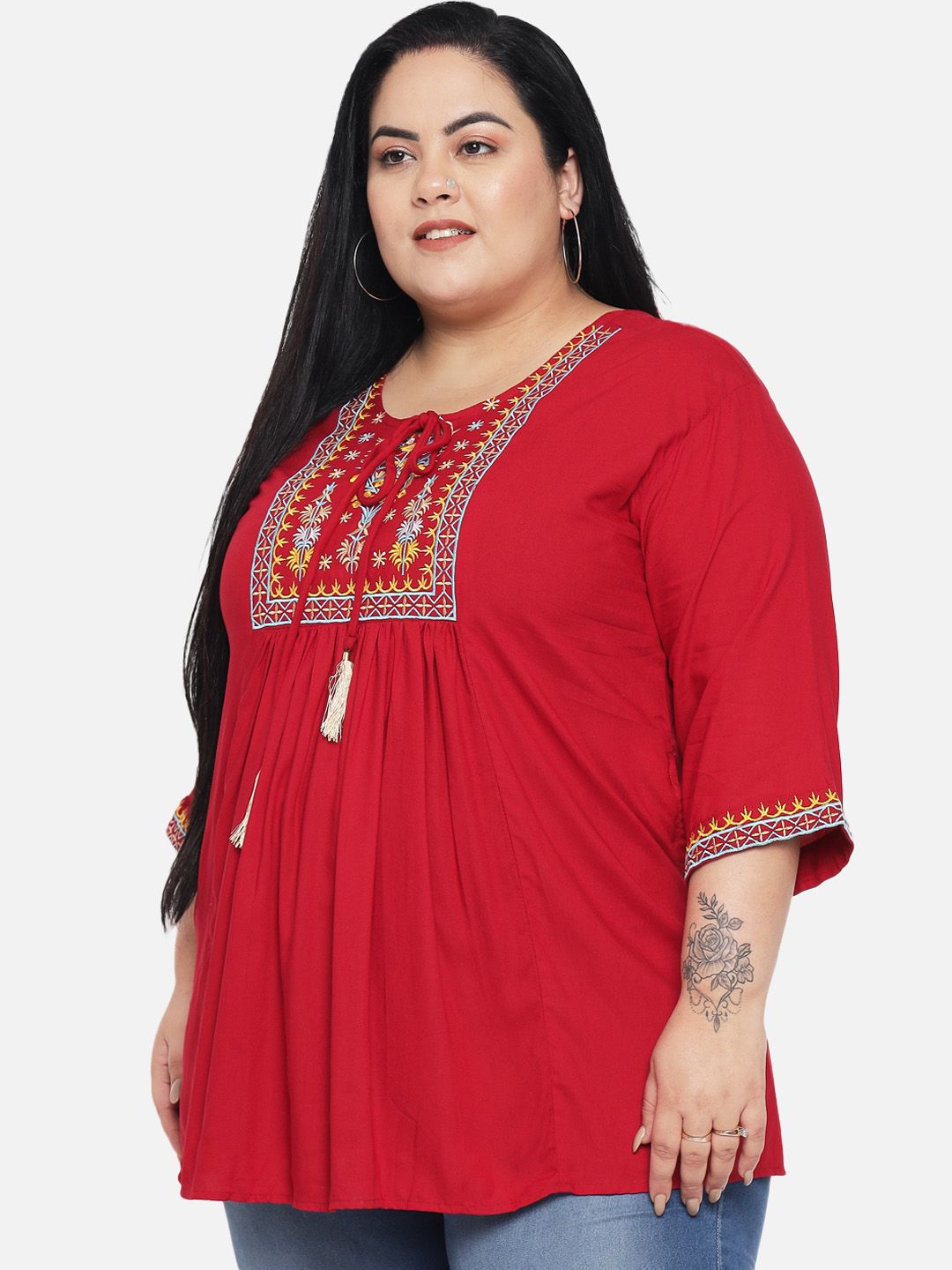 Red Embroidered Tunic — view 4