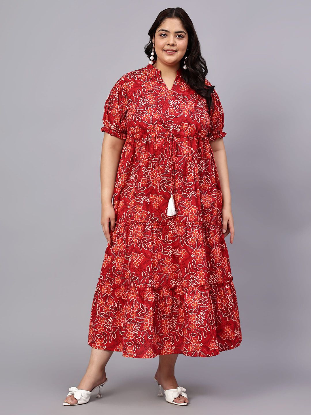 Red Floral Tiered Plus Size Dress — view 2