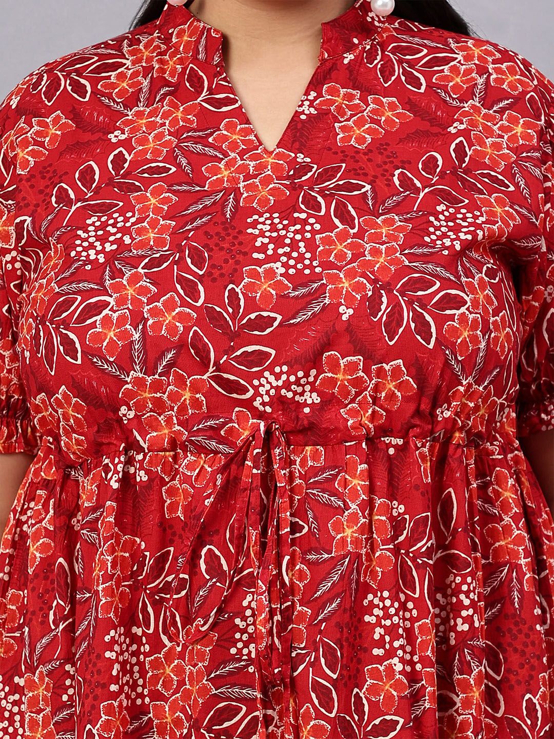 Red Floral Tiered Plus Size Dress — view 3