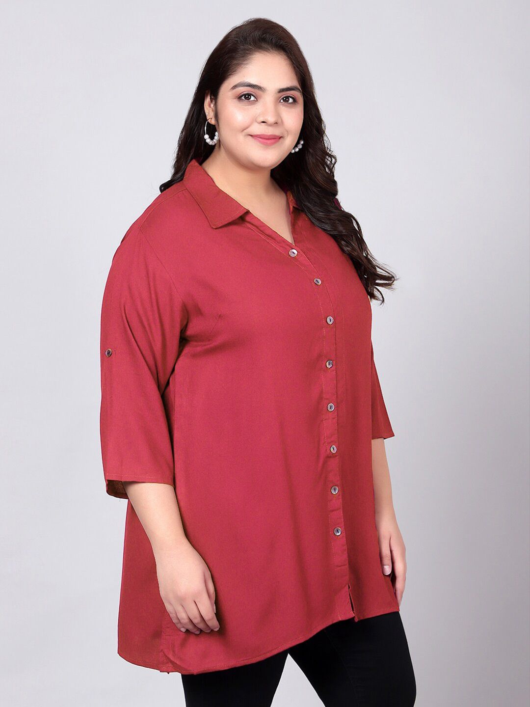 Red Longline Plus Size Shirt — view 3