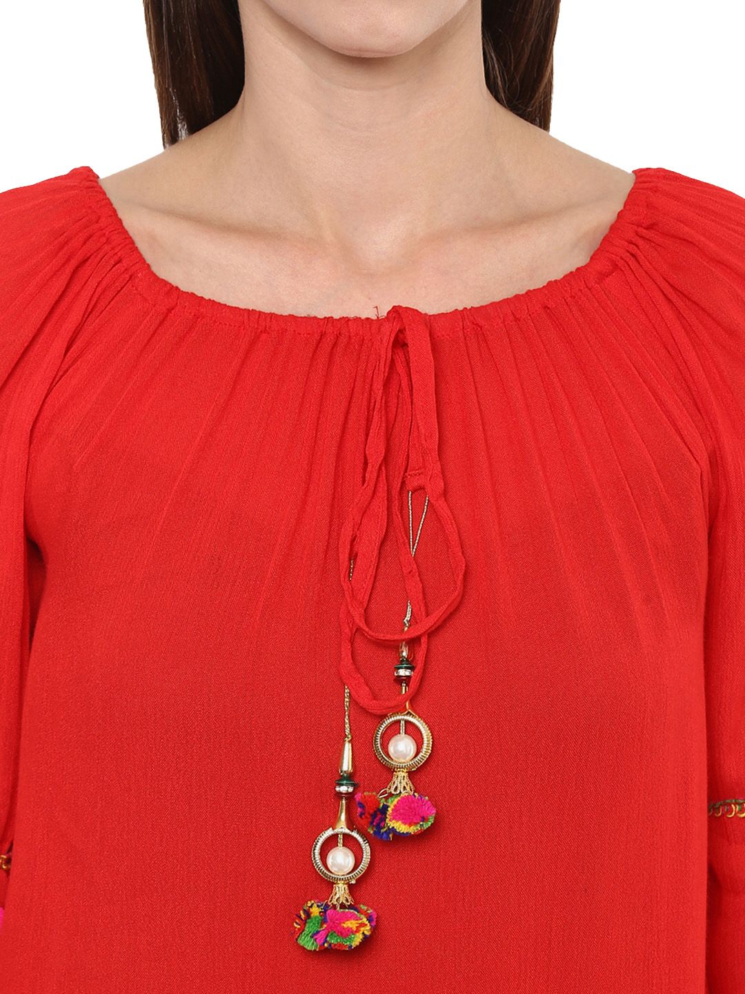 Red Pom Pom Top — view 2