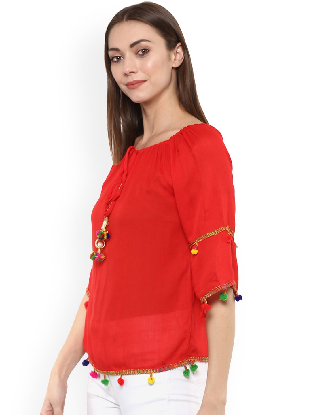 Red Pom Pom Top — view 3