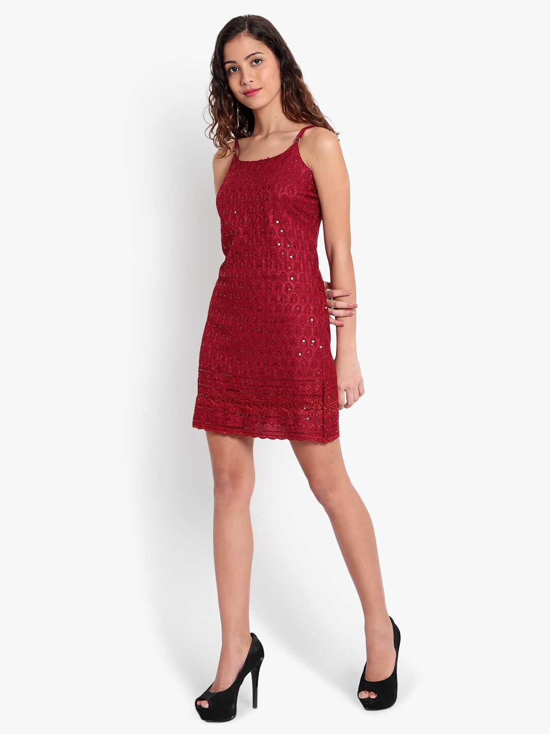 Red Sequinned Strap Dress — view 4