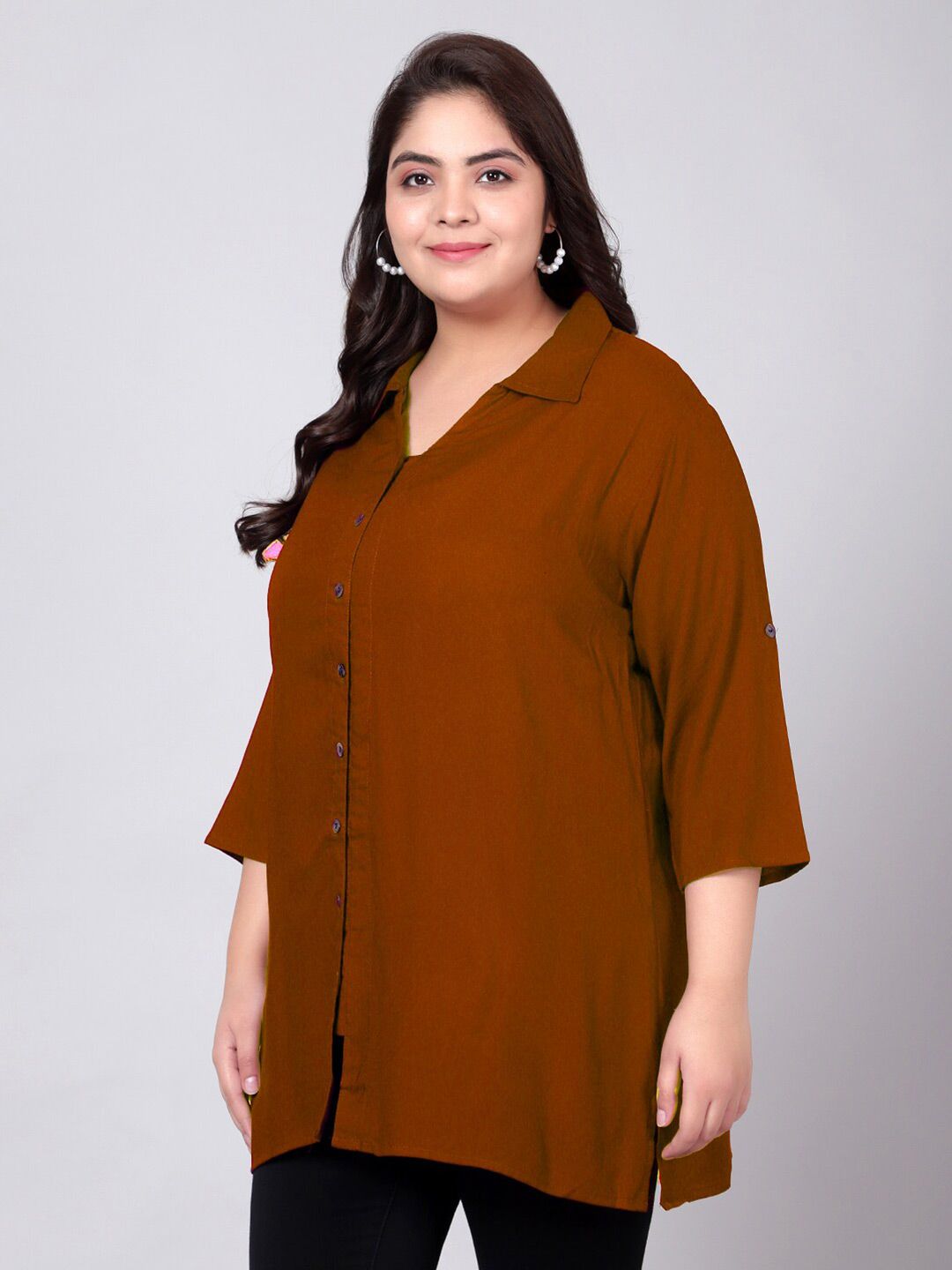 Rust Orange Longline Plus Size Shirt — view 4