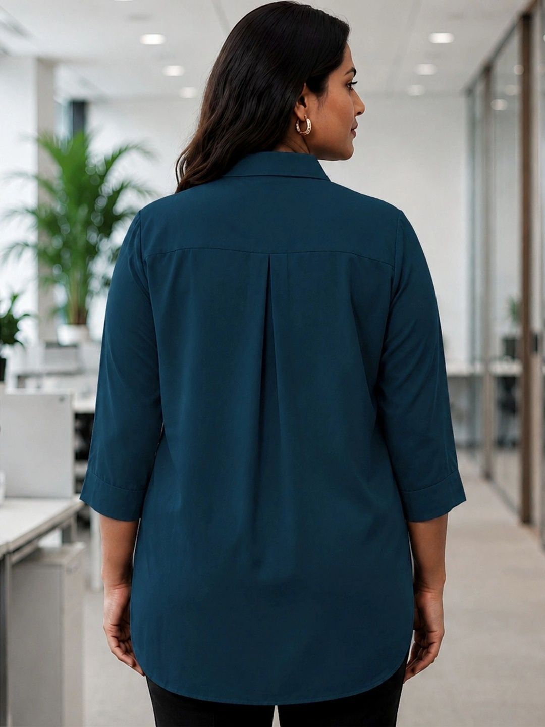 Peacock Blue Rayon Concealed Plus Size Tunic — view 2