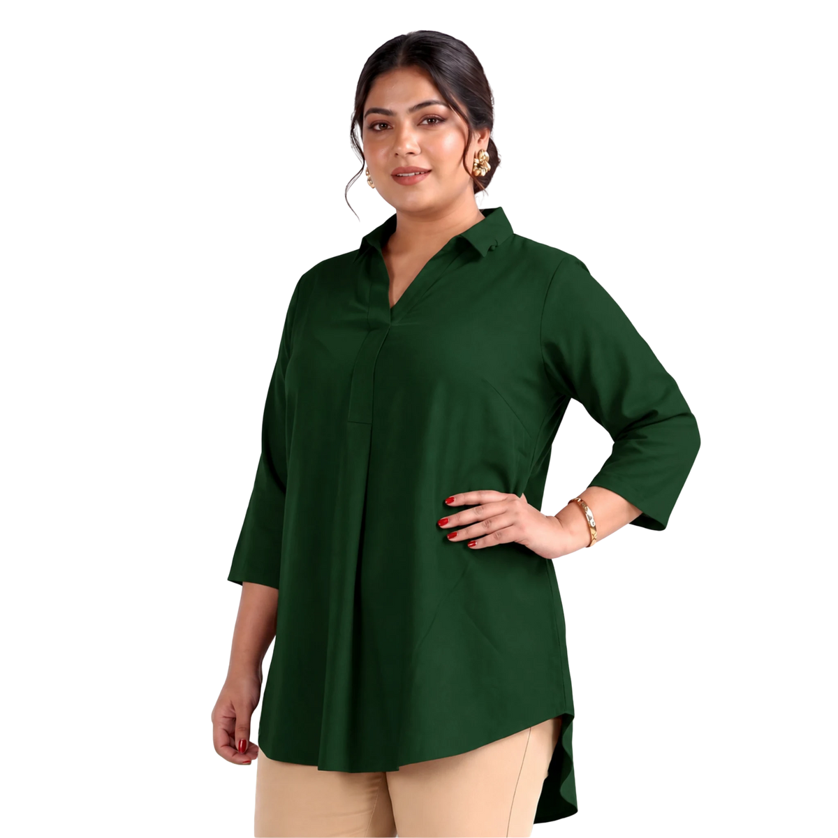 Dark Green Rayon Centrepleat Longline Tunic