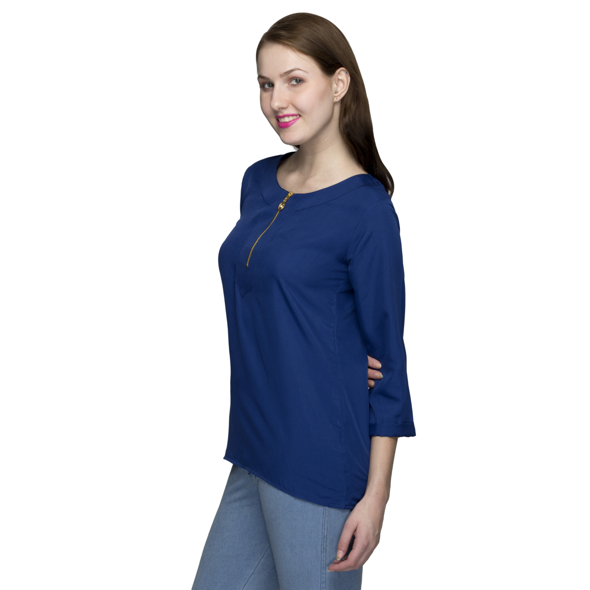 Blue Front Zipper Top