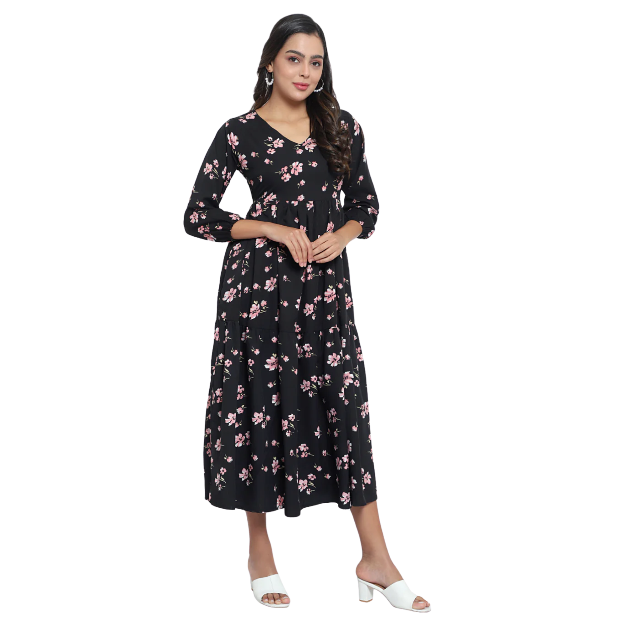 Black Floral Tiered Dress