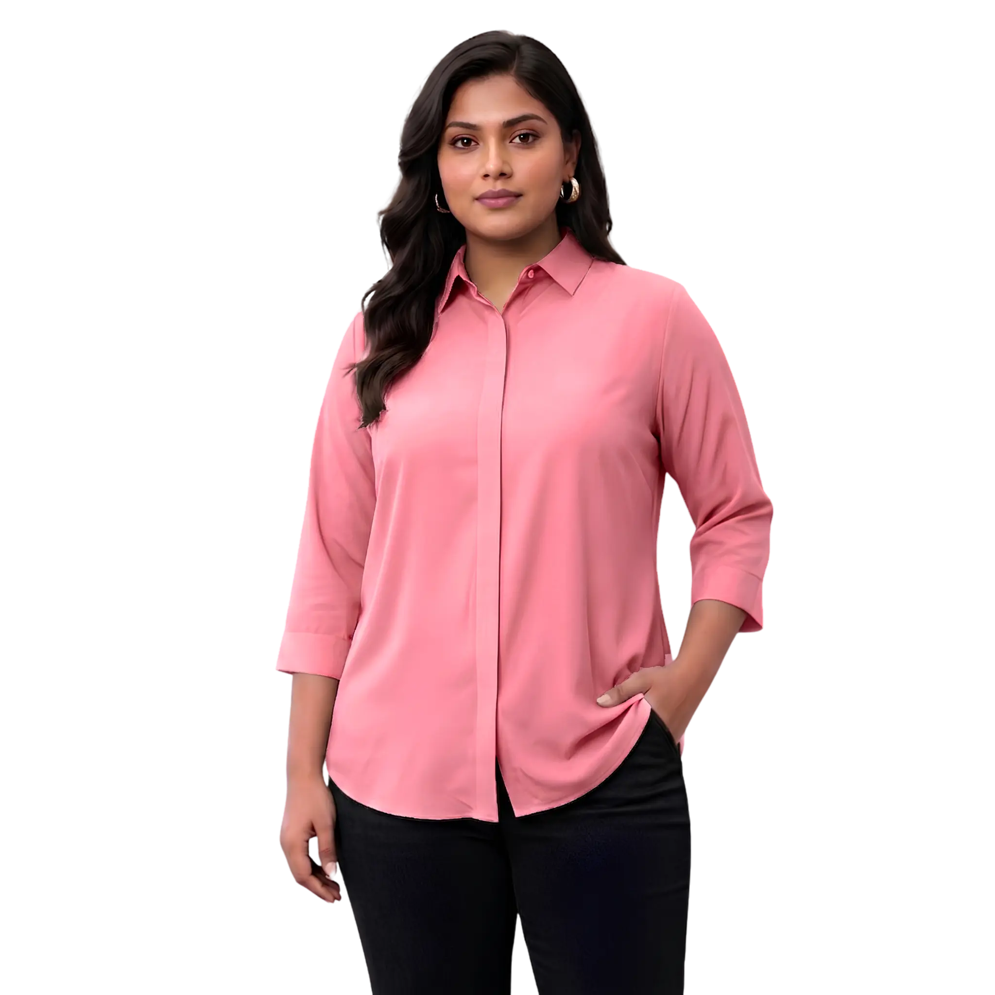 Pink Rayon Concealed Plus Size Tunic