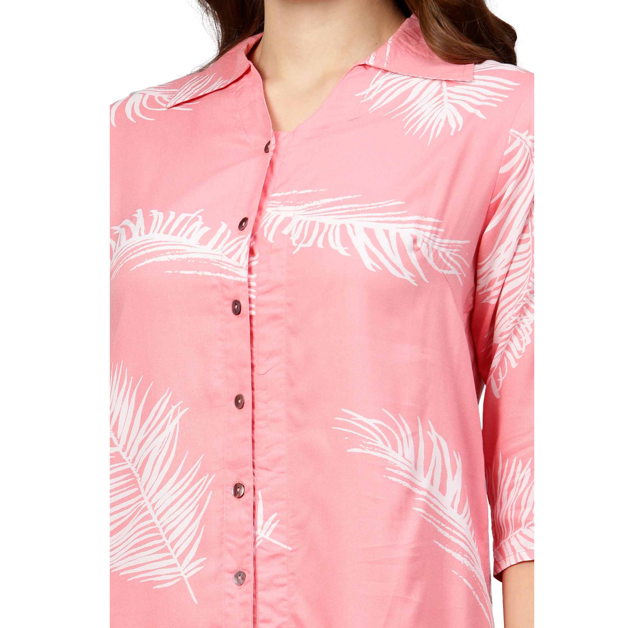 Pink Leaf Print Shirt